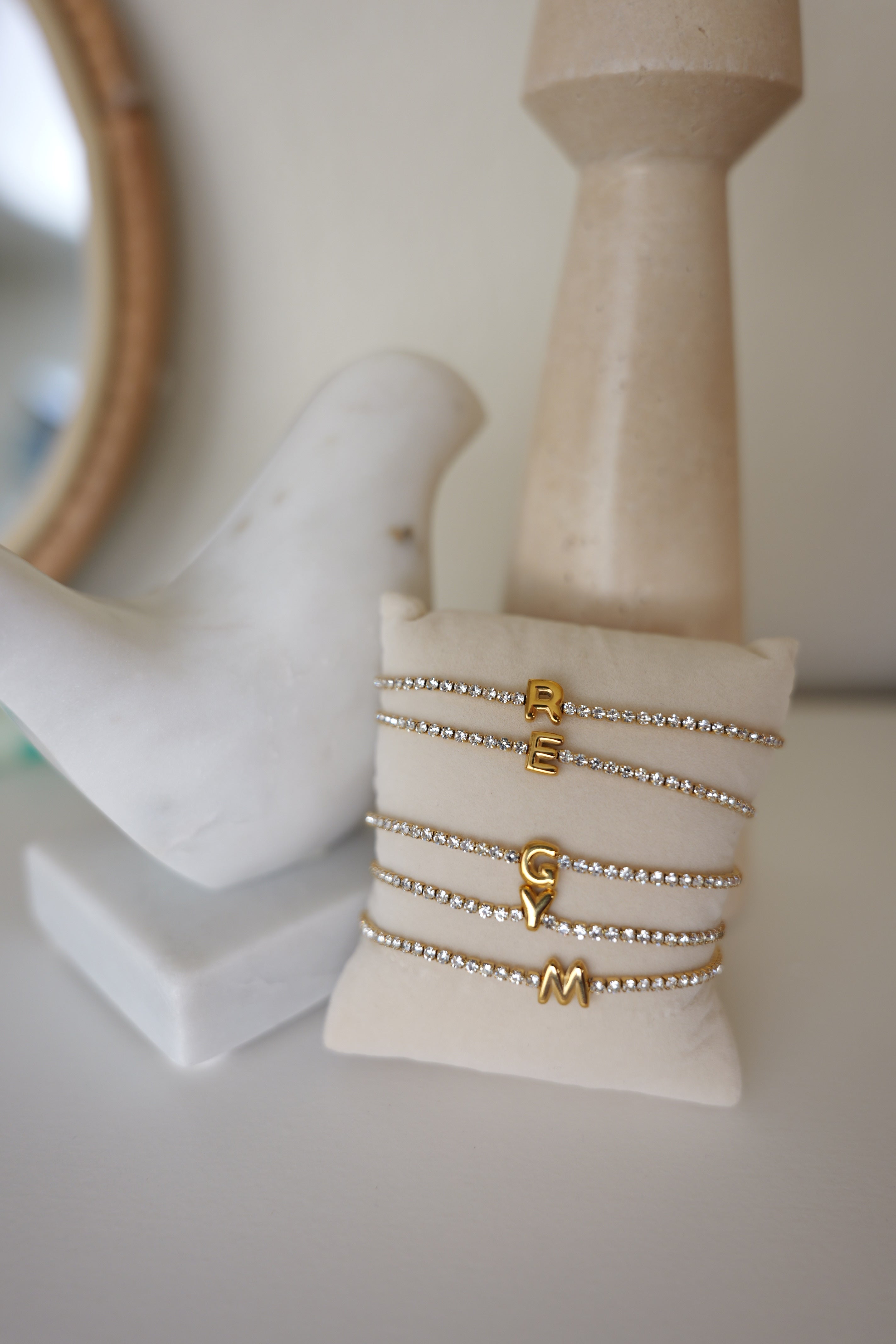 Elena 18K Gold Non-Tarnish Rhinestone Initial Letter Bracelet