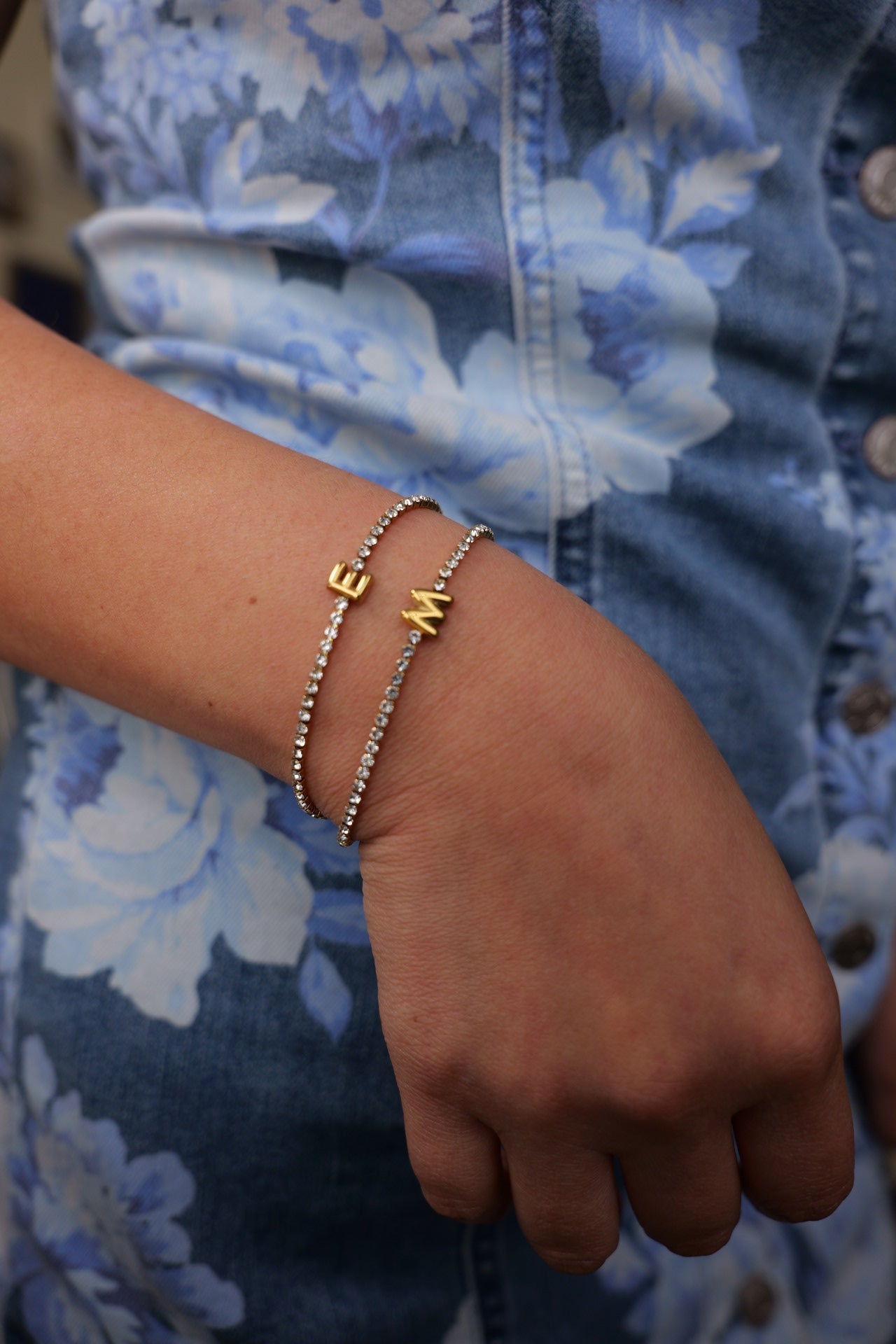 Elena 18K Gold Non-Tarnish Rhinestone Initial Letter Bracelet