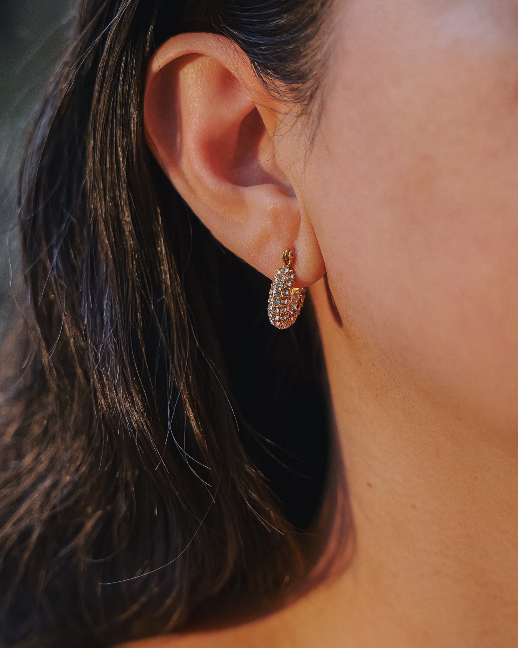 Carrie 18K Gold Non-Tarnish Glam CZ Hoop Earring