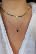 Emerald 18K Gold Boho Green Beaded Layer Necklace