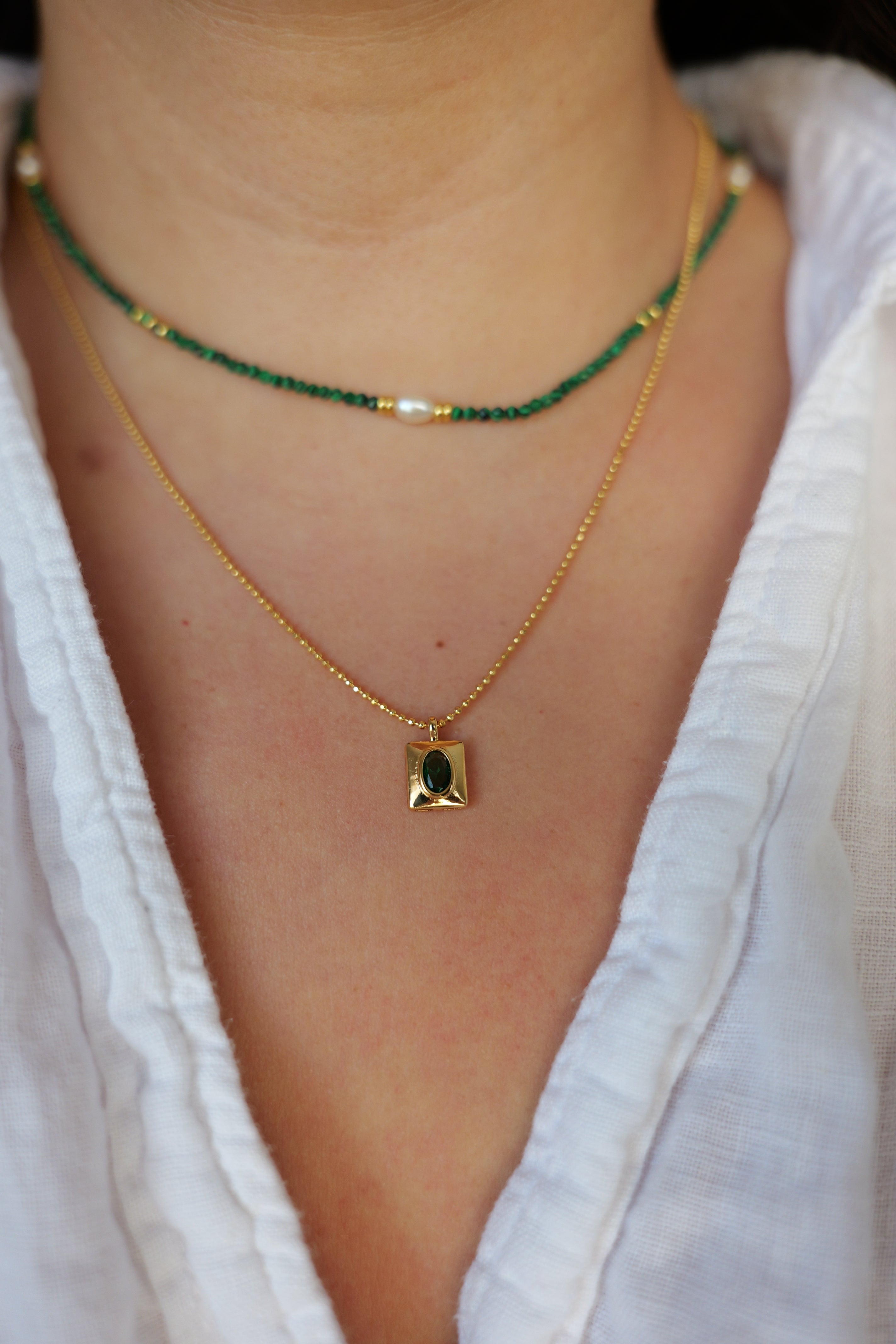 Emerald 18K Gold Boho Green Beaded Layer Necklace