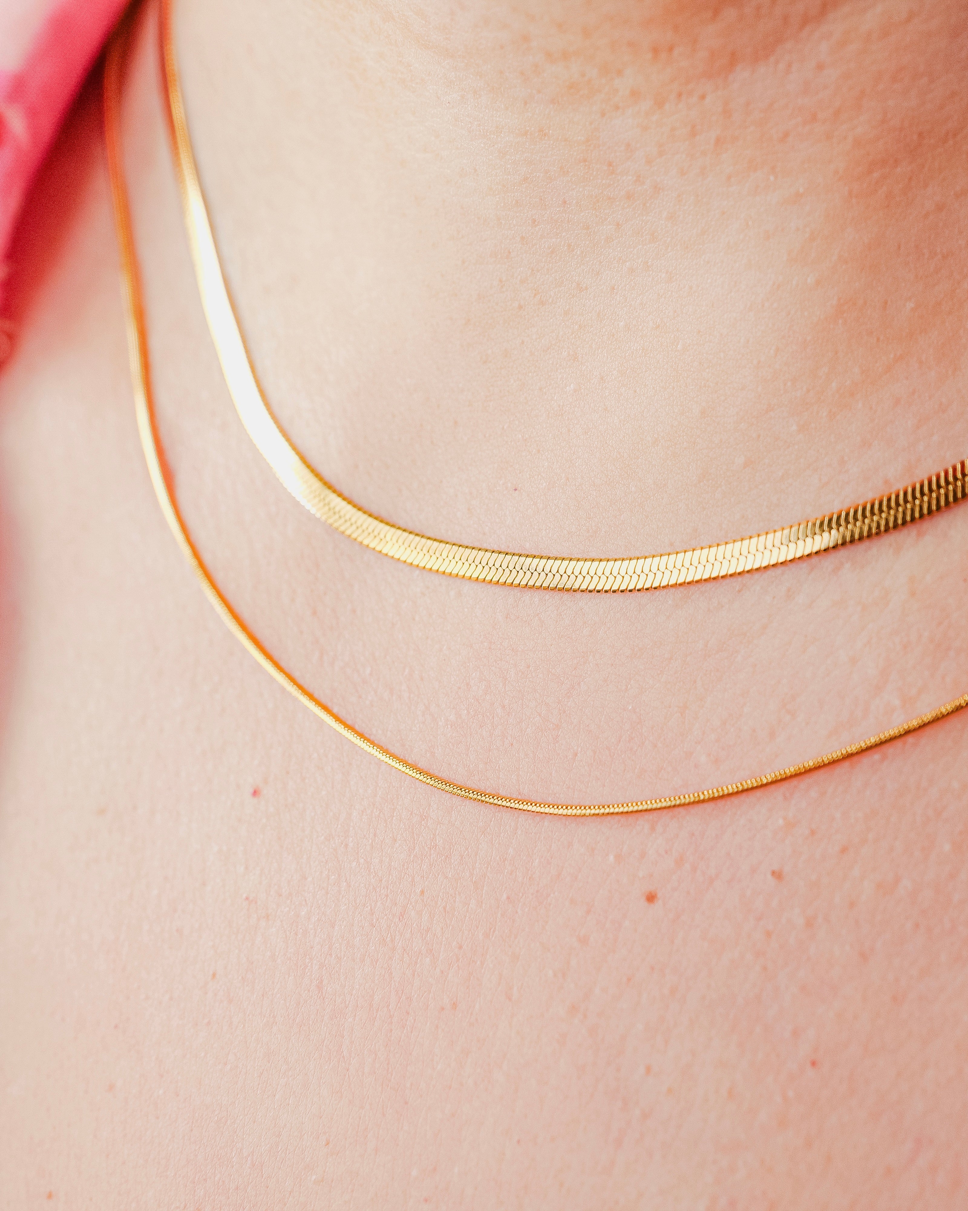 Jean 18K Gold Non-Tarnish Layered Flat Snake Chain Necklace
