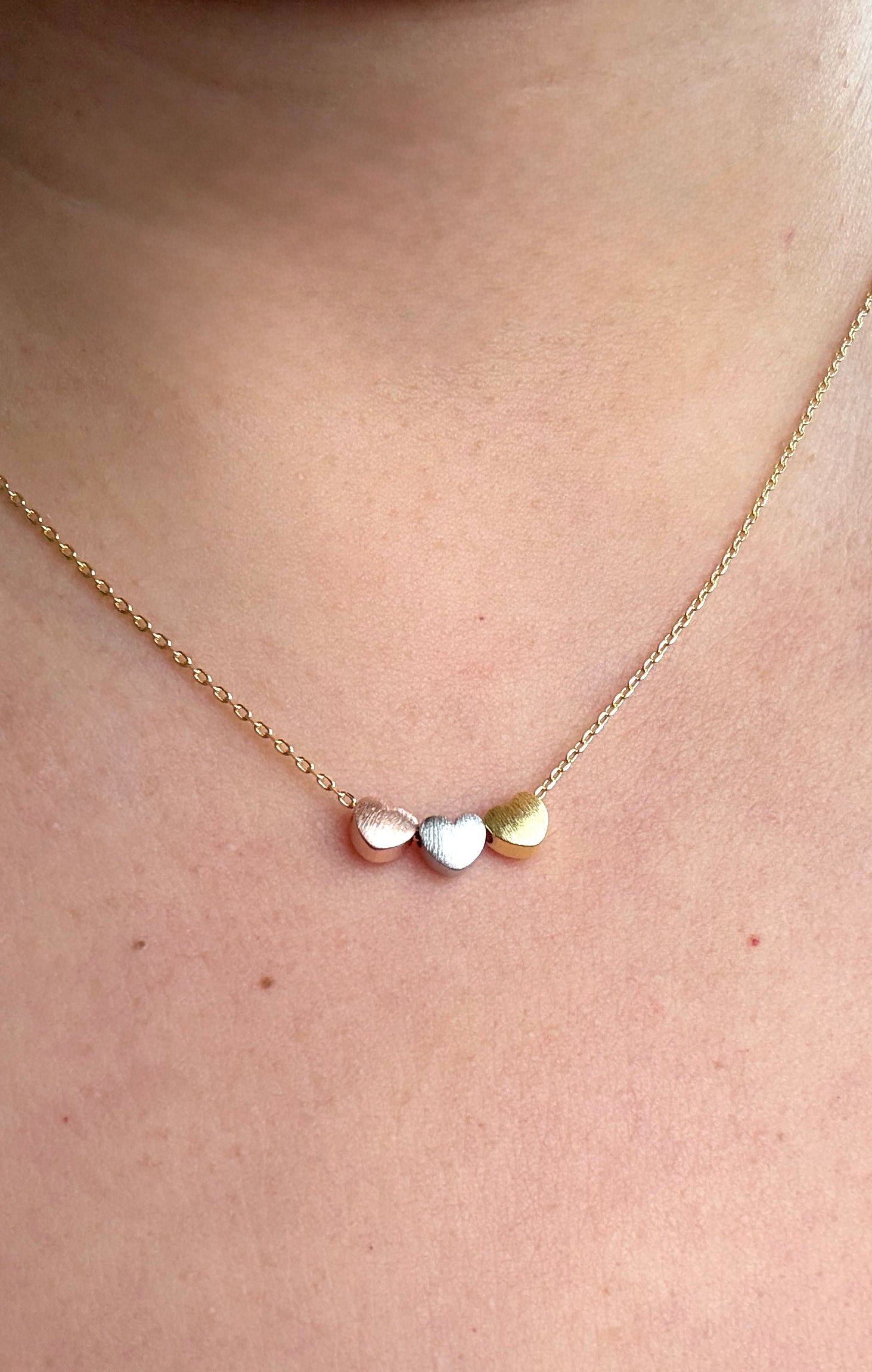 Dainty Three Heart Pendant Necklace