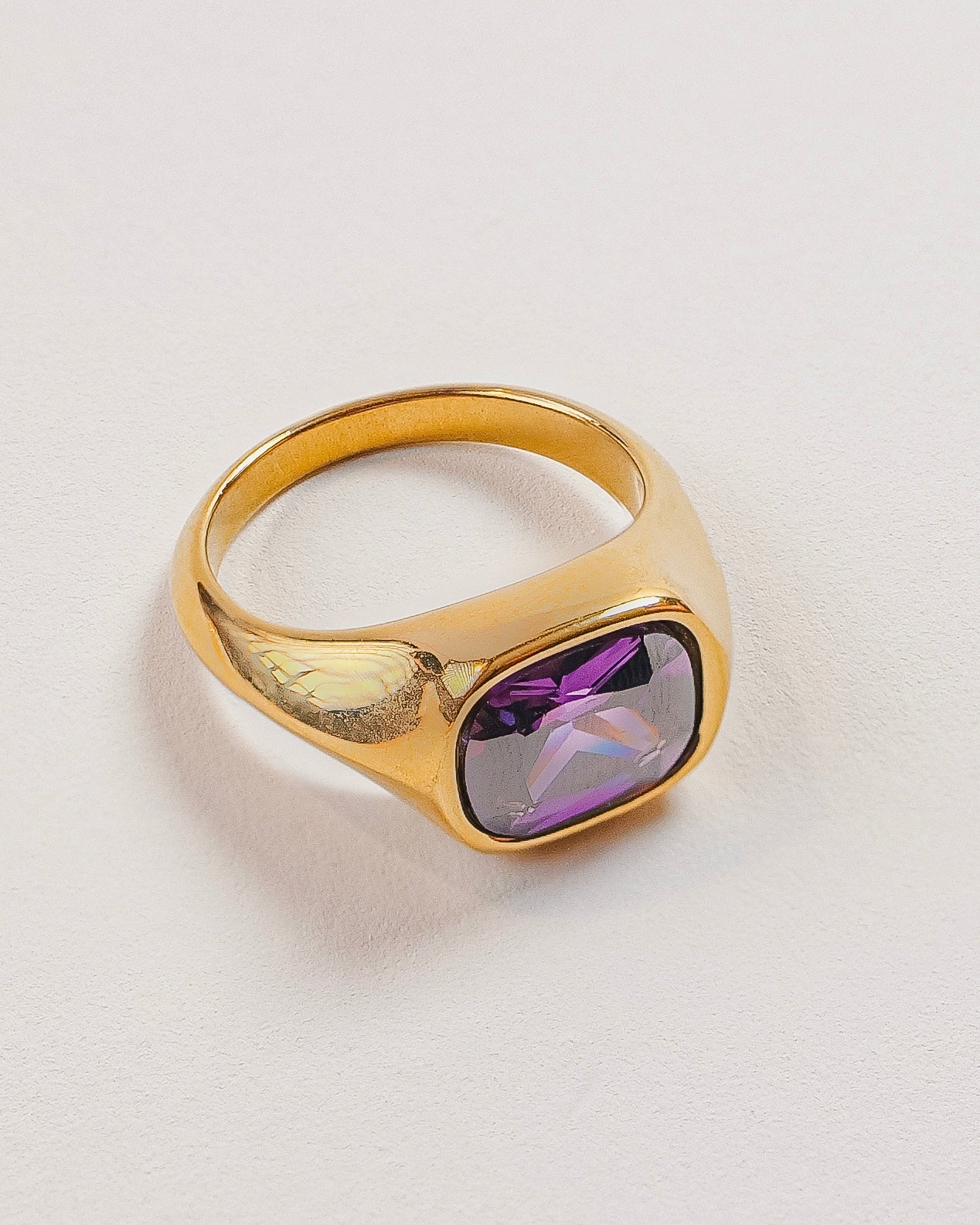 Anne Purple Zircon 18K Gold Plated Stainless Steel Ring