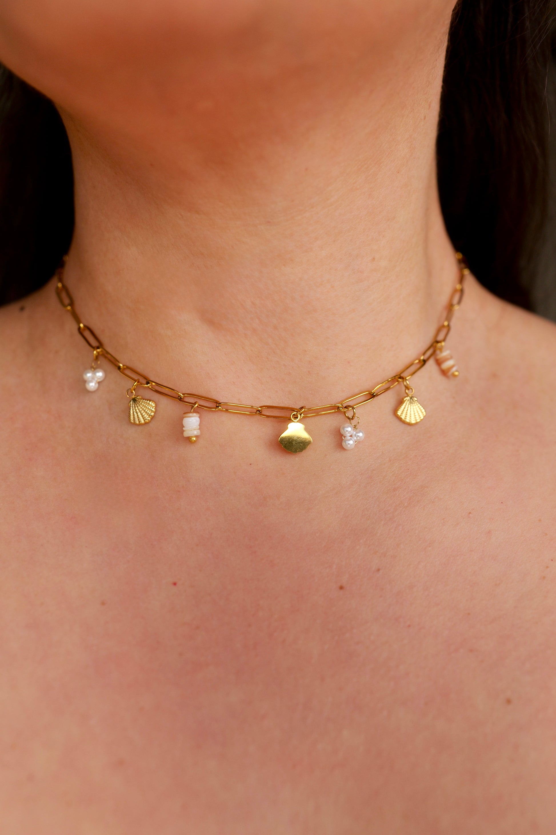 June 18K Gold Non-Tarnish Seashells Charm Necklace