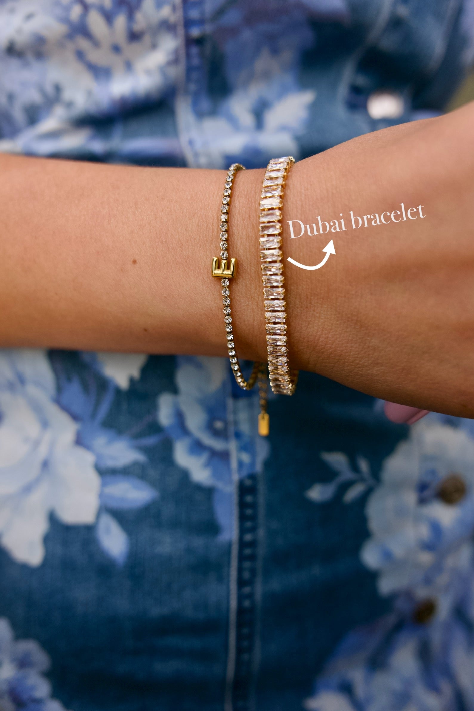 Elena 18K Gold Non-Tarnish Rhinestone Initial Letter Bracelet