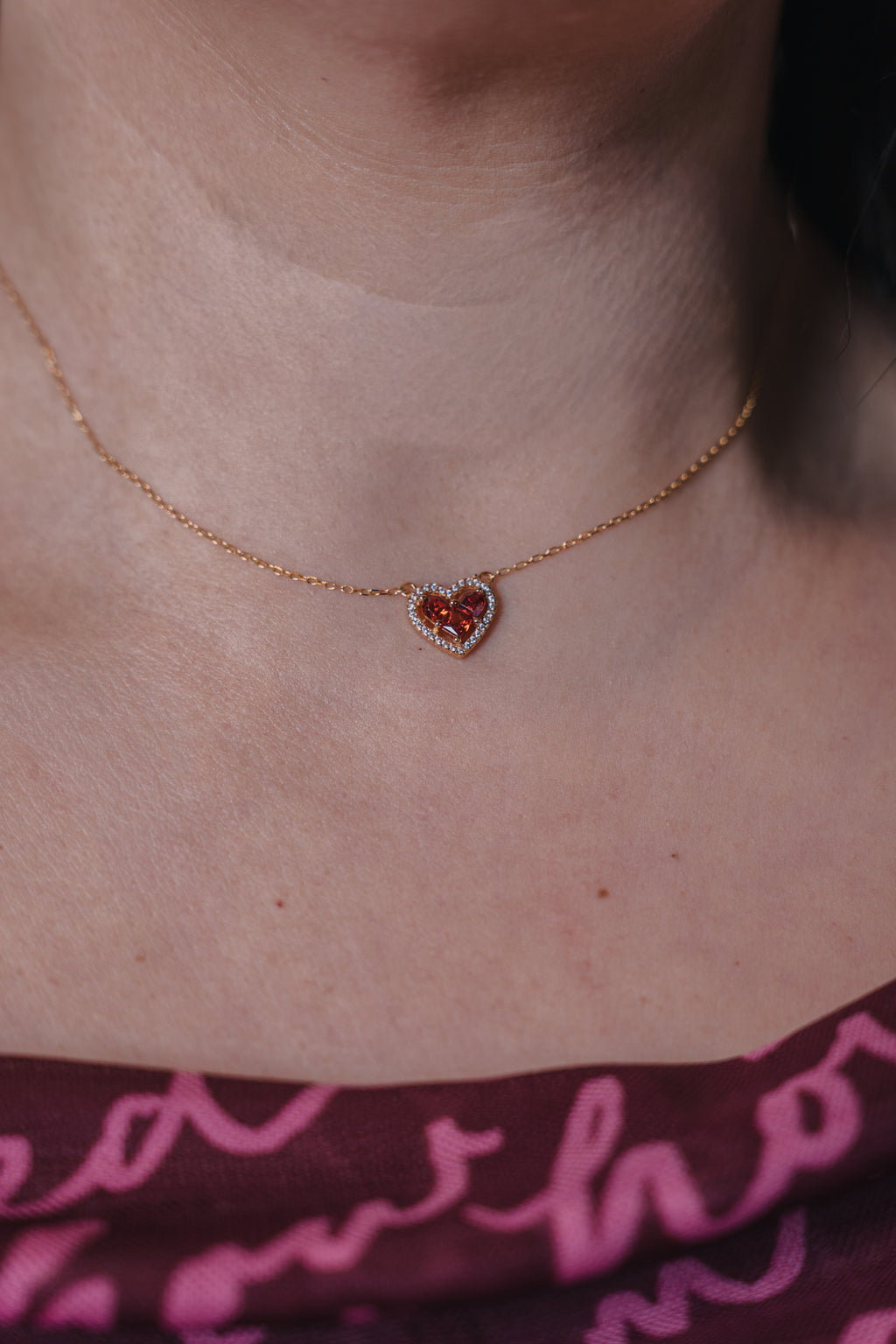 Firenze Pomegranate Red CZ 925 Sterling Silver Necklace