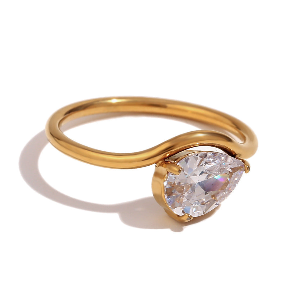 Hannah Pear Ring- Stainless Steel Non Tarnish CZ Ring