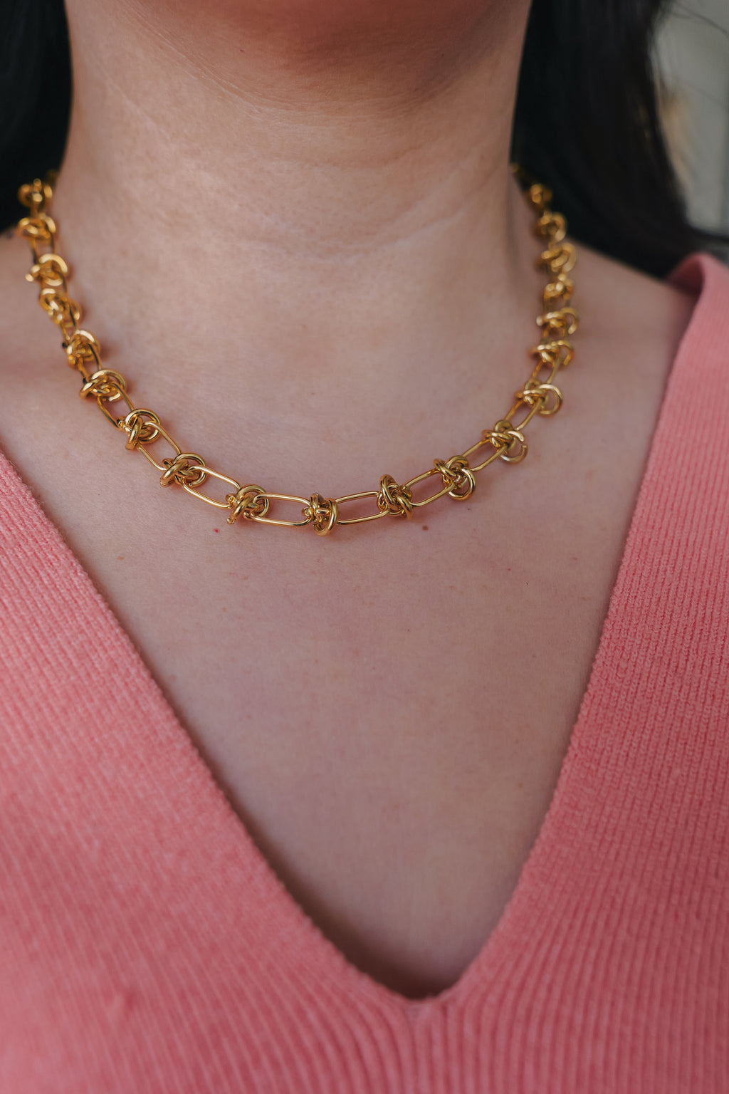 Indie Necklace Gold Knot Chain Necklace – Chunky Link Statement Necklace