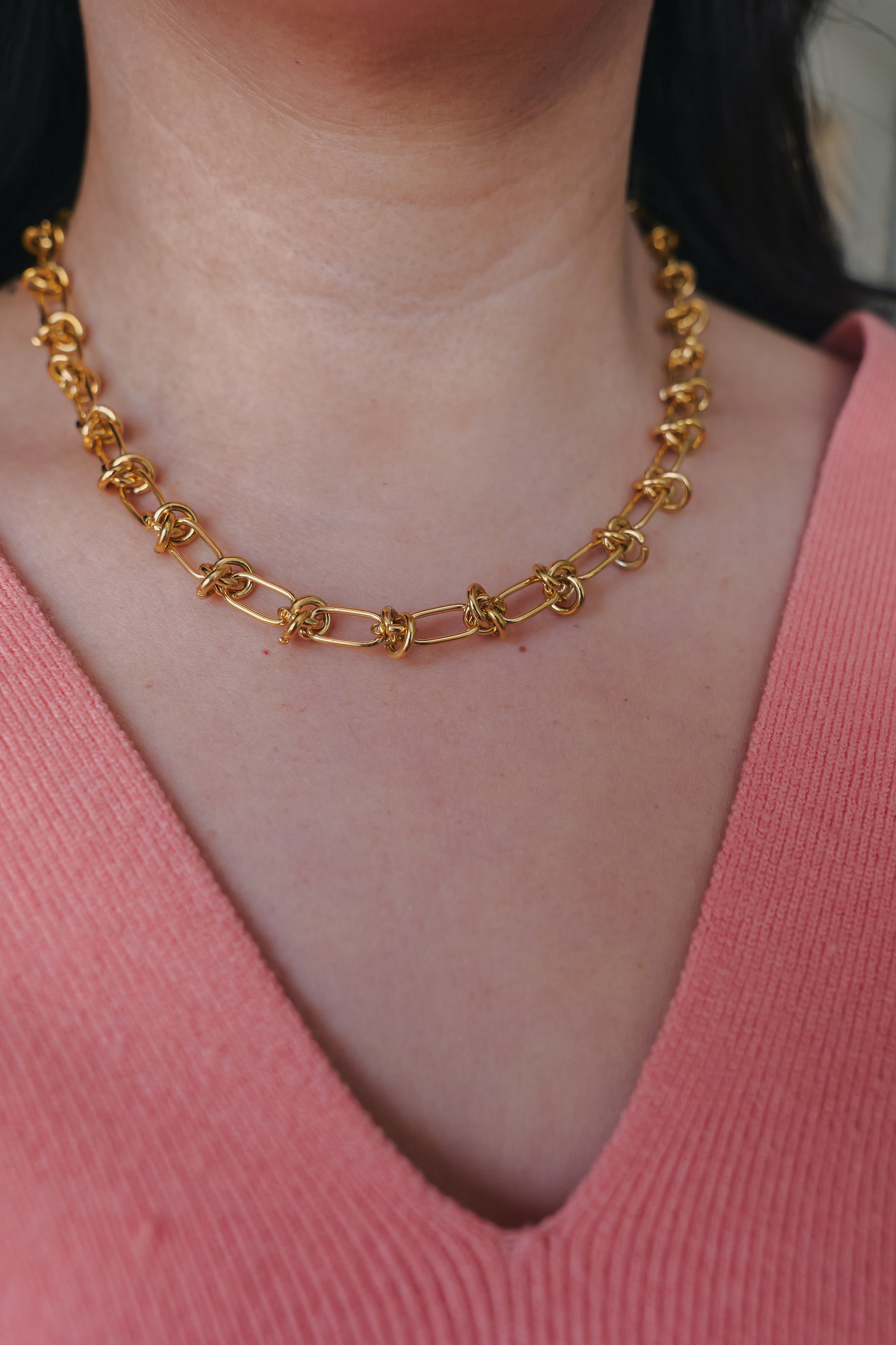 Indie Necklace Gold Knot Chain Necklace – Chunky Link Statement Necklace