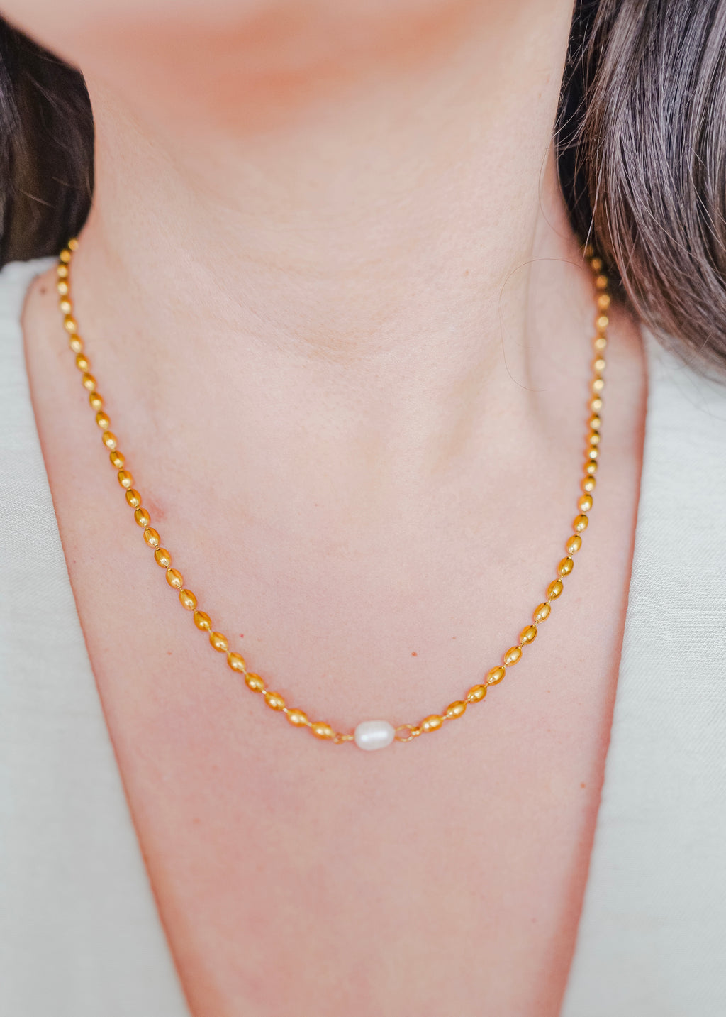 Izzy 18K Gold Non-Tarnish Pearl Ball Chain Necklace