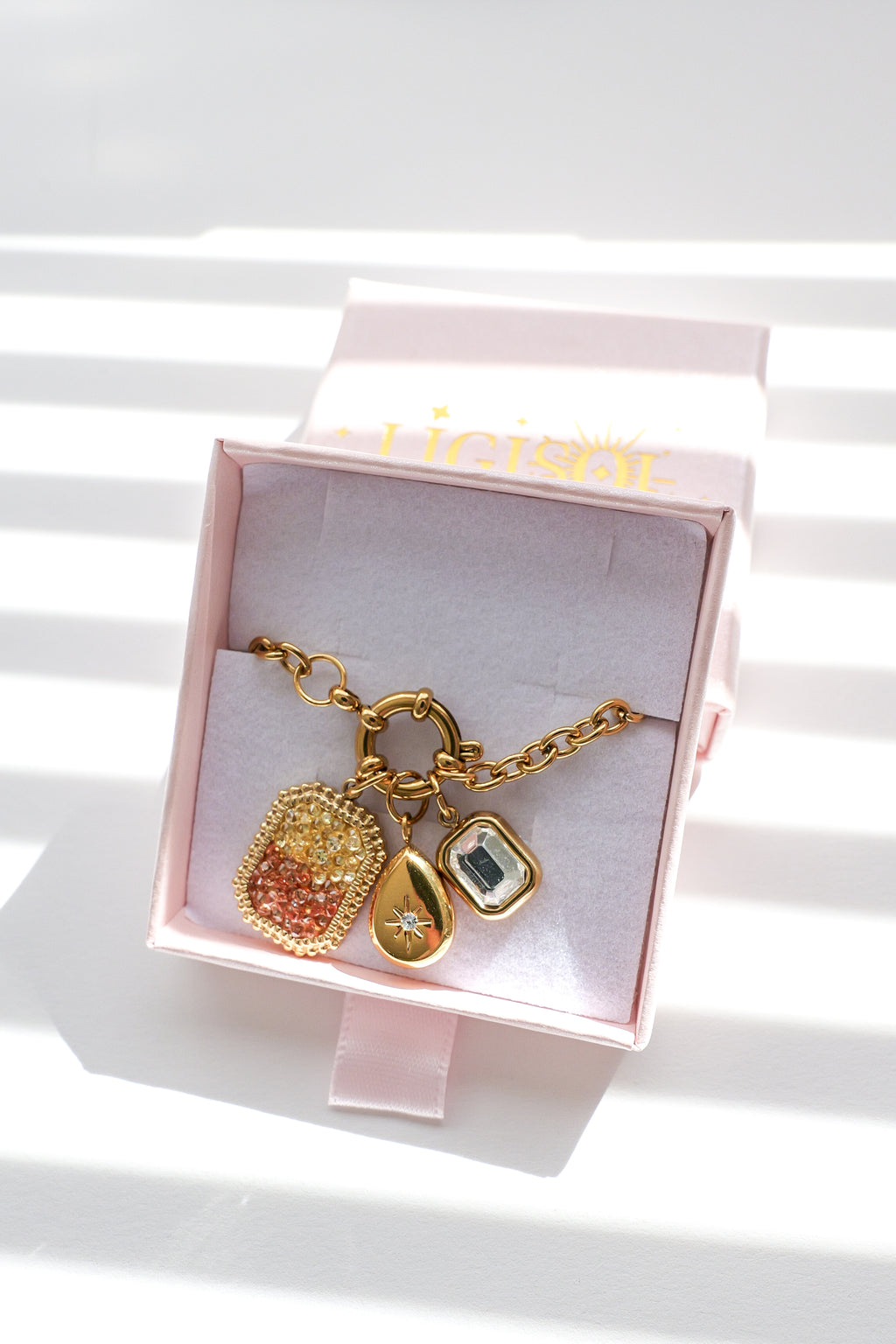 16" 18K Gold Paperclip Rhinestone Charm Holder Necklace