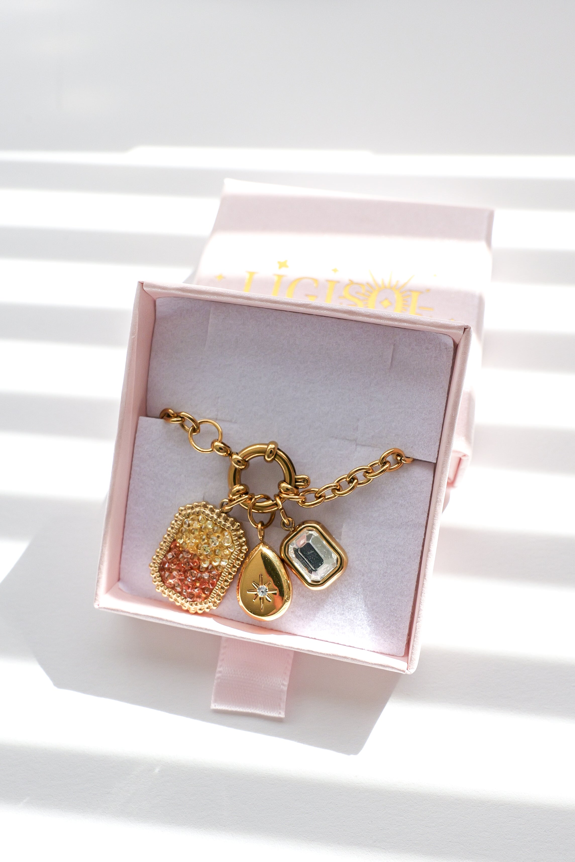 16" 18K Gold Paperclip Rhinestone Charm Holder Necklace