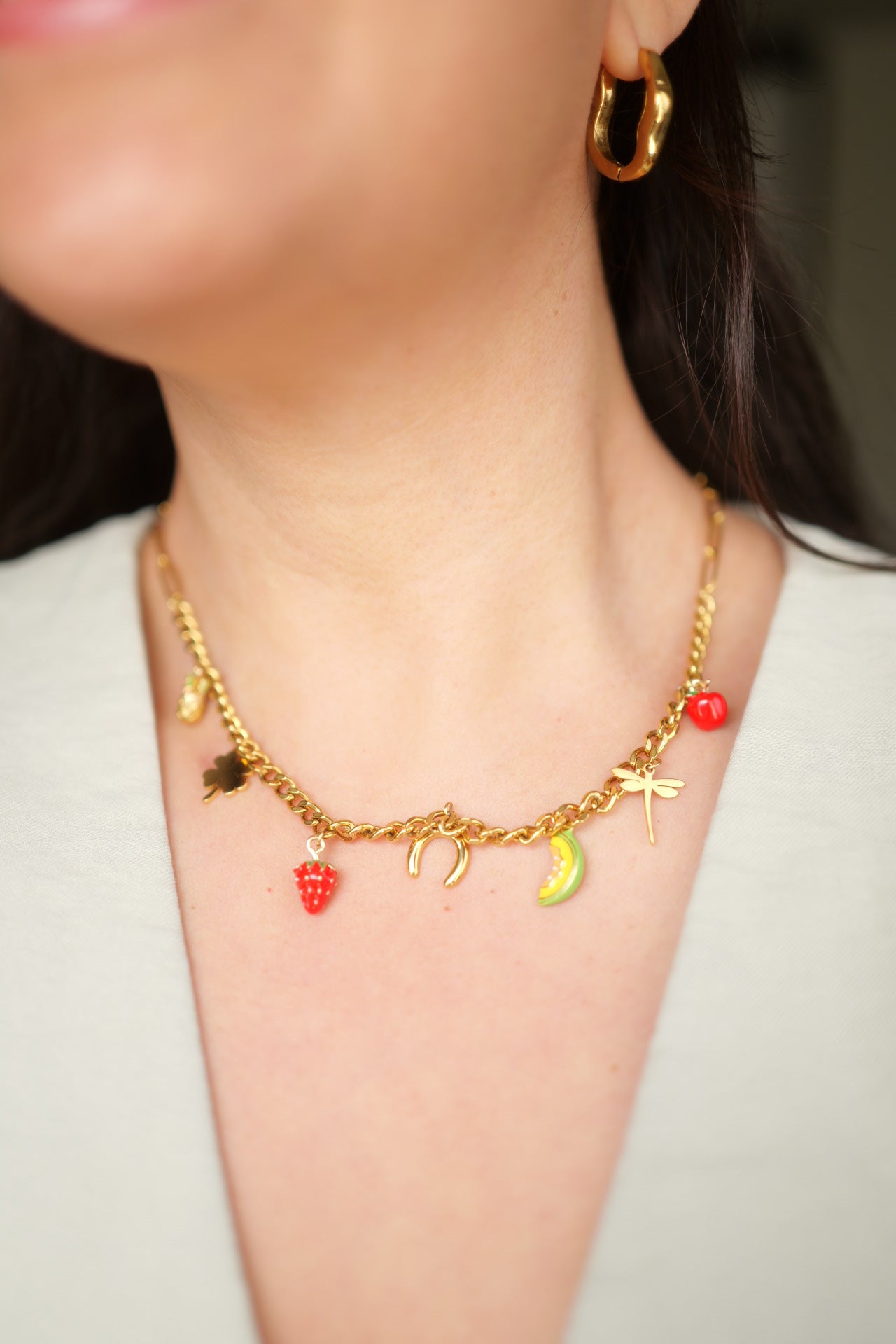 Marinha 18K Gold Non-Tarnish Fruit and Charms Necklace