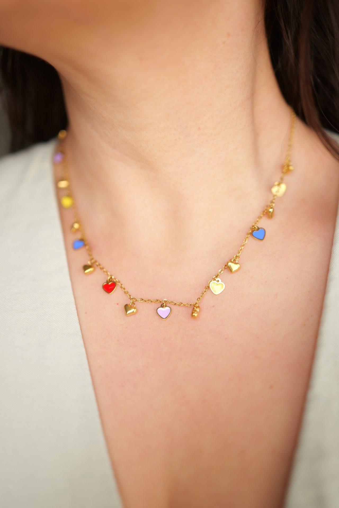 Basile 18K Gold Non-Tarnish Petite Heart Necklace, Bracelet