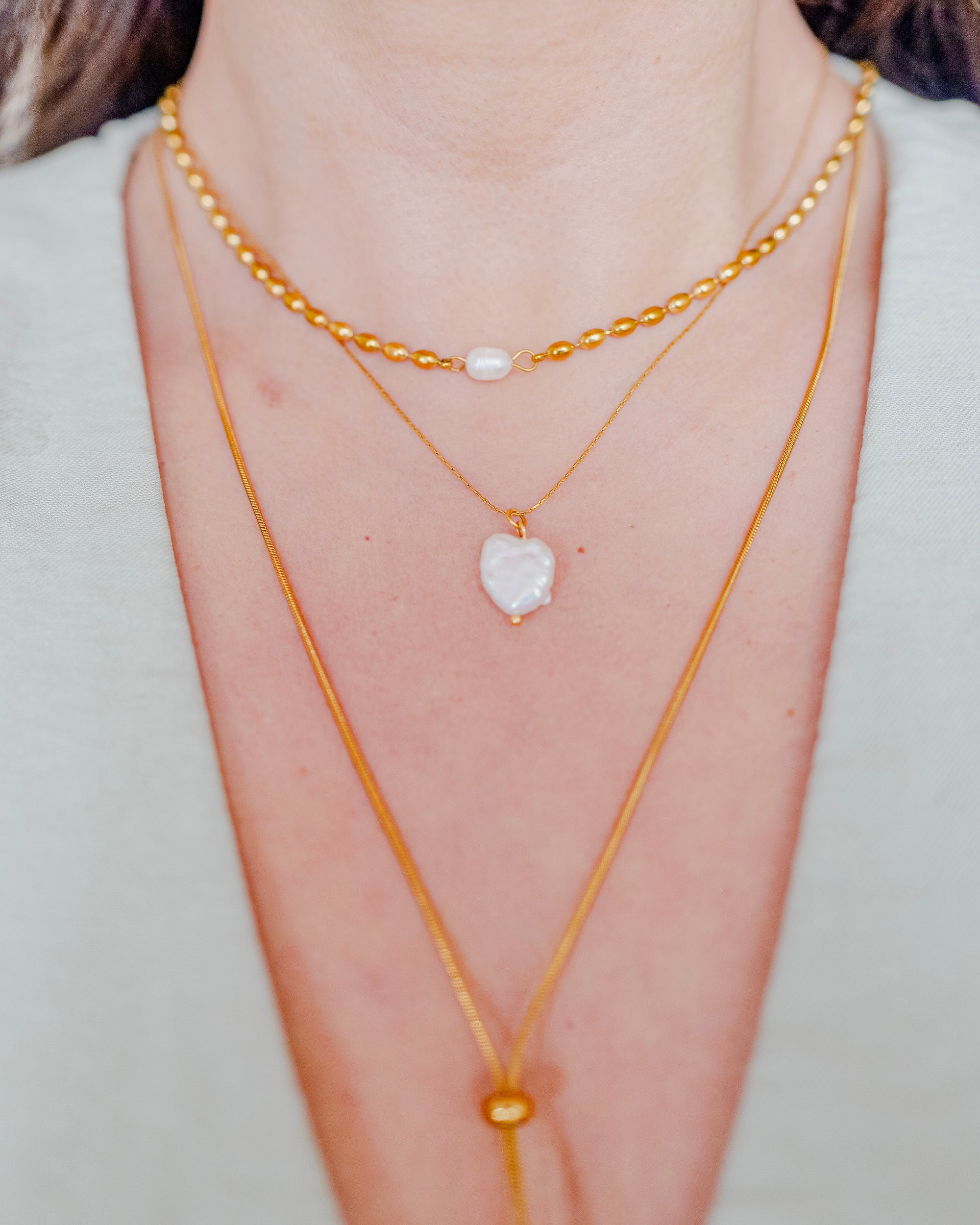 Izzy 18K Gold Non-Tarnish Pearl Ball Chain Necklace
