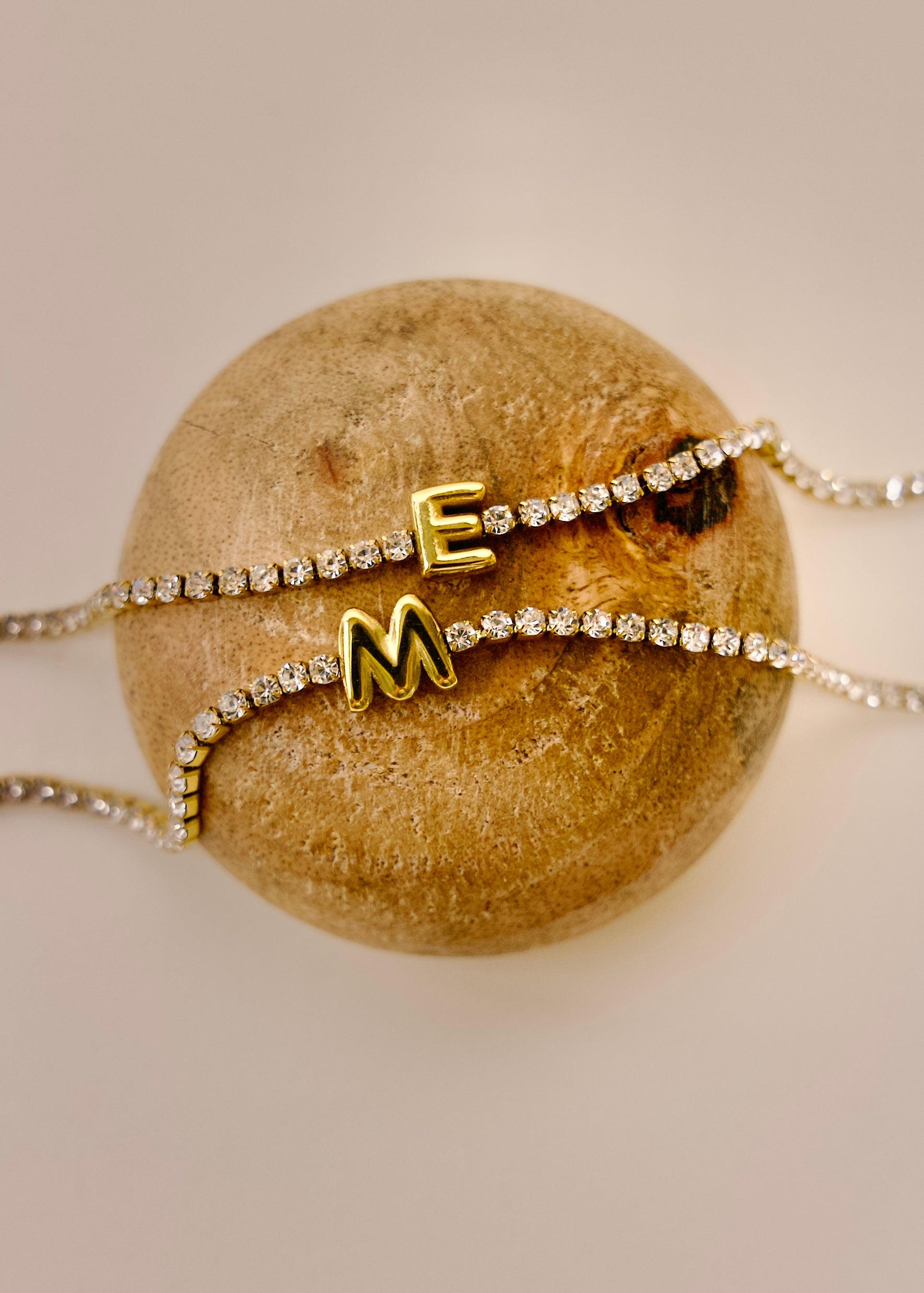 Elena 18K Gold Non-Tarnish Rhinestone Initial Letter Bracelet