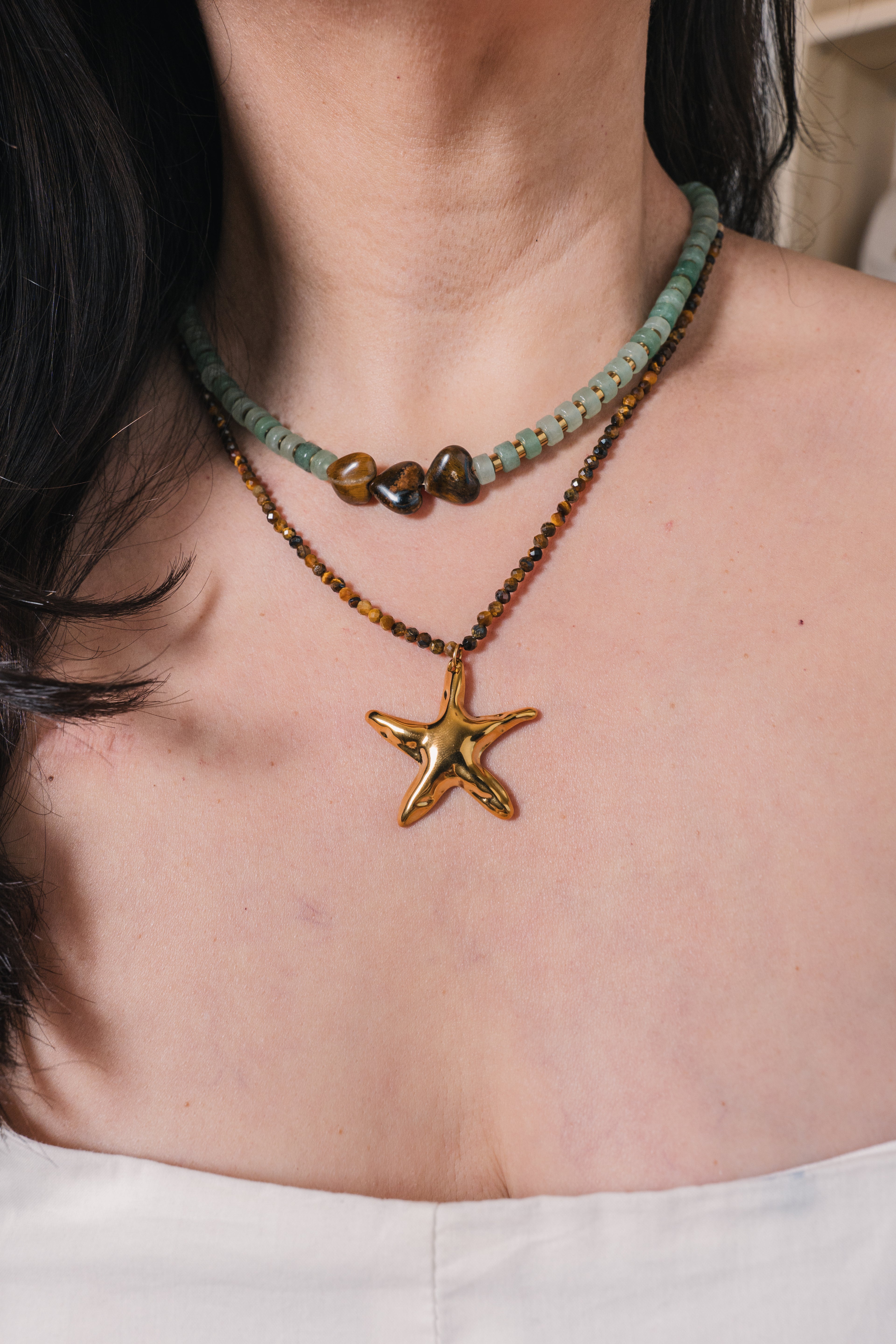 Green Aventurine with Tiger's Eye Necklace