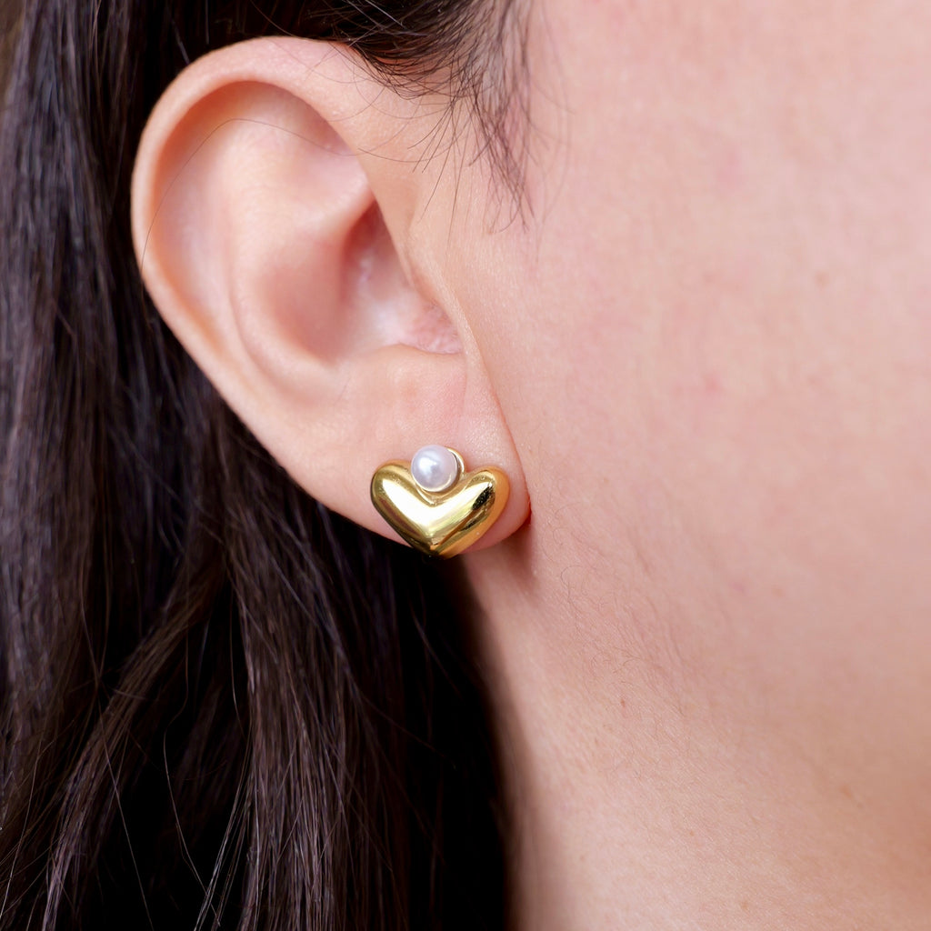 Celeste Pearl Heart Stainless Steel Studs