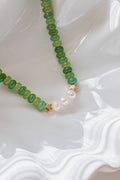 Green beaded necklace with freshwater pearls