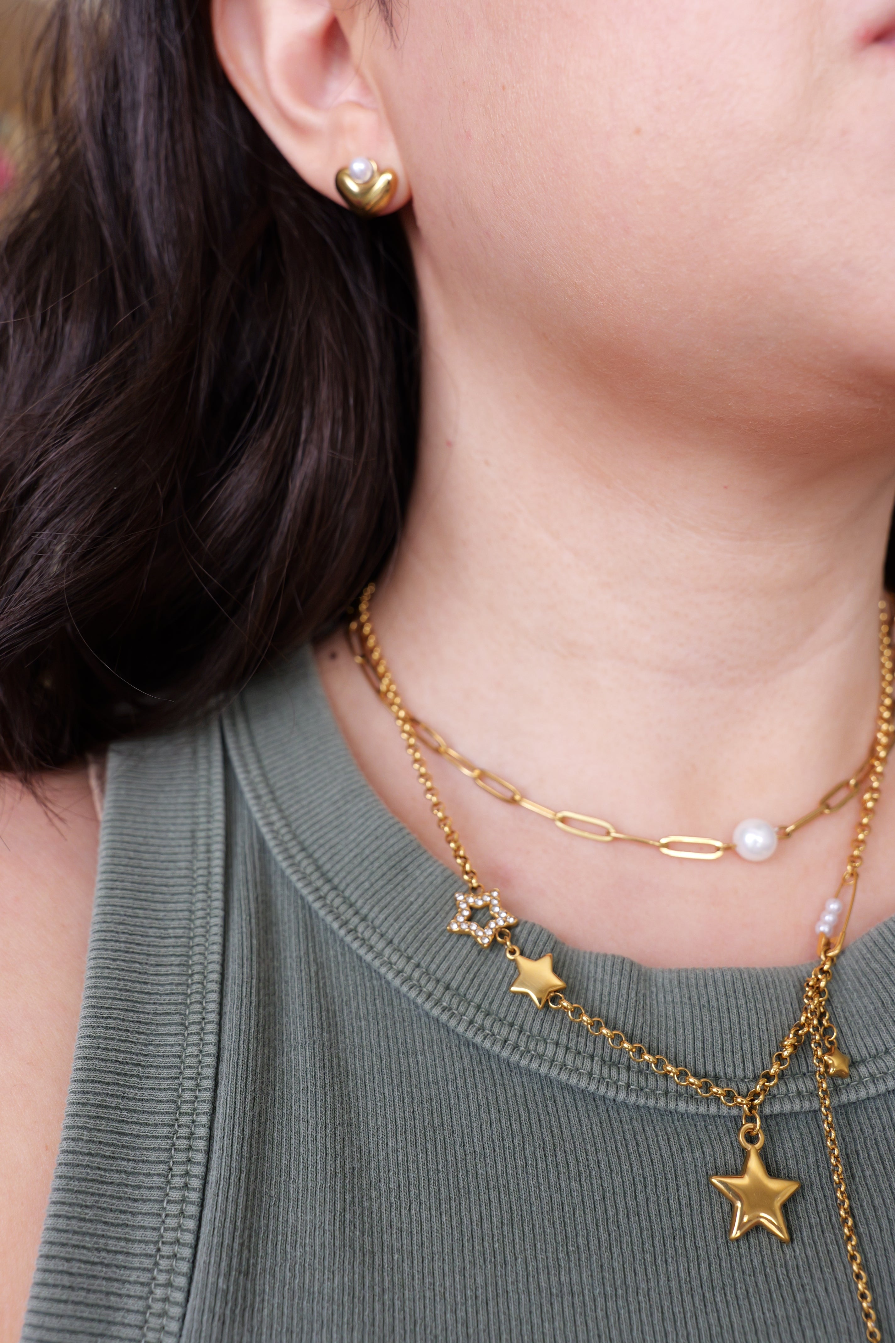 Celeste Pearl Heart Stainless Steel Studs