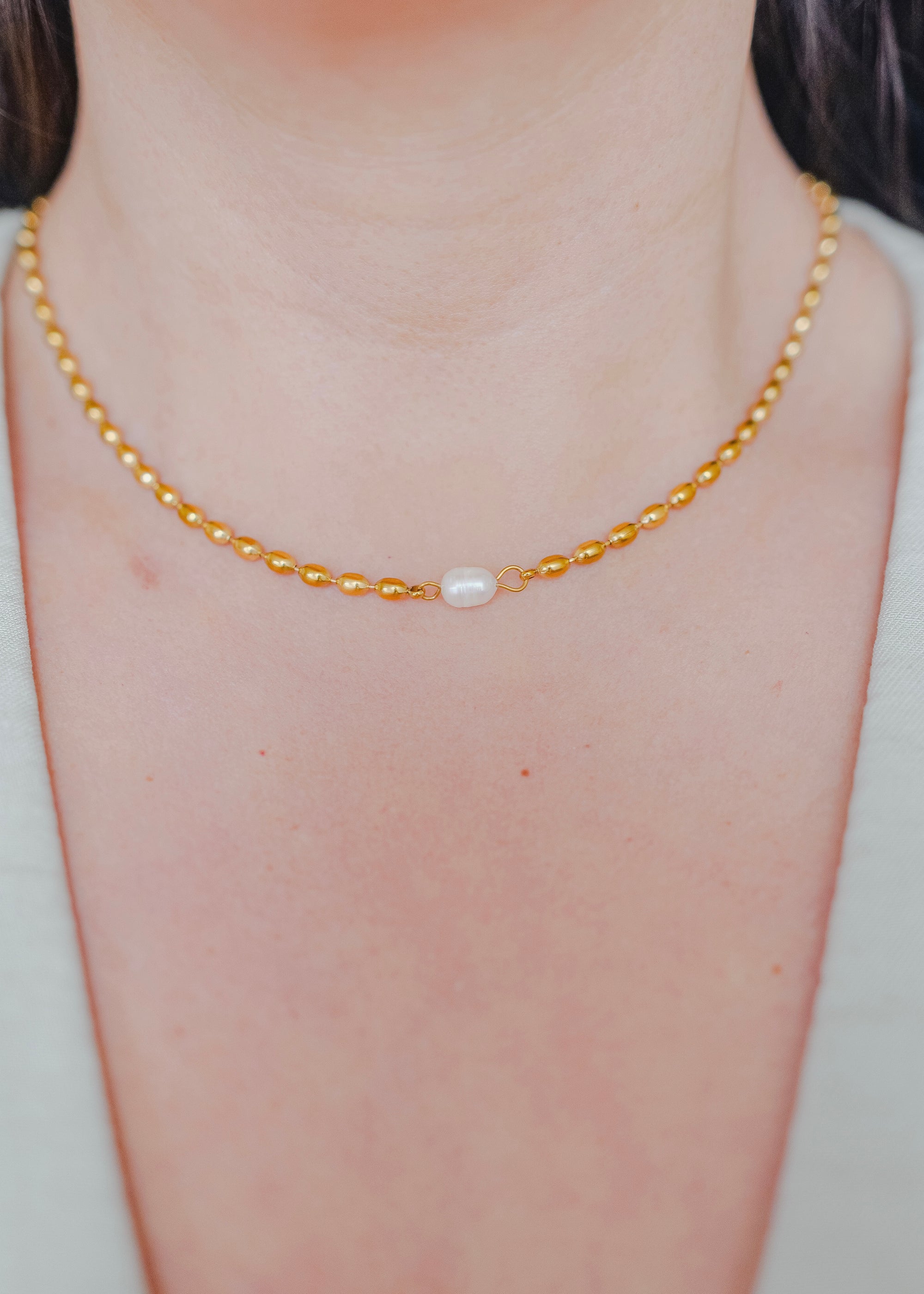 Izzy 18K Gold Non-Tarnish Pearl Ball Chain Necklace