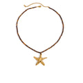 Serena Tiger Eye Gold Starfish Necklace | Natural Stone Beaded Chain | Waterproof Hypoallergenic Stainless Steel | 15.75" + 2.75" Extender