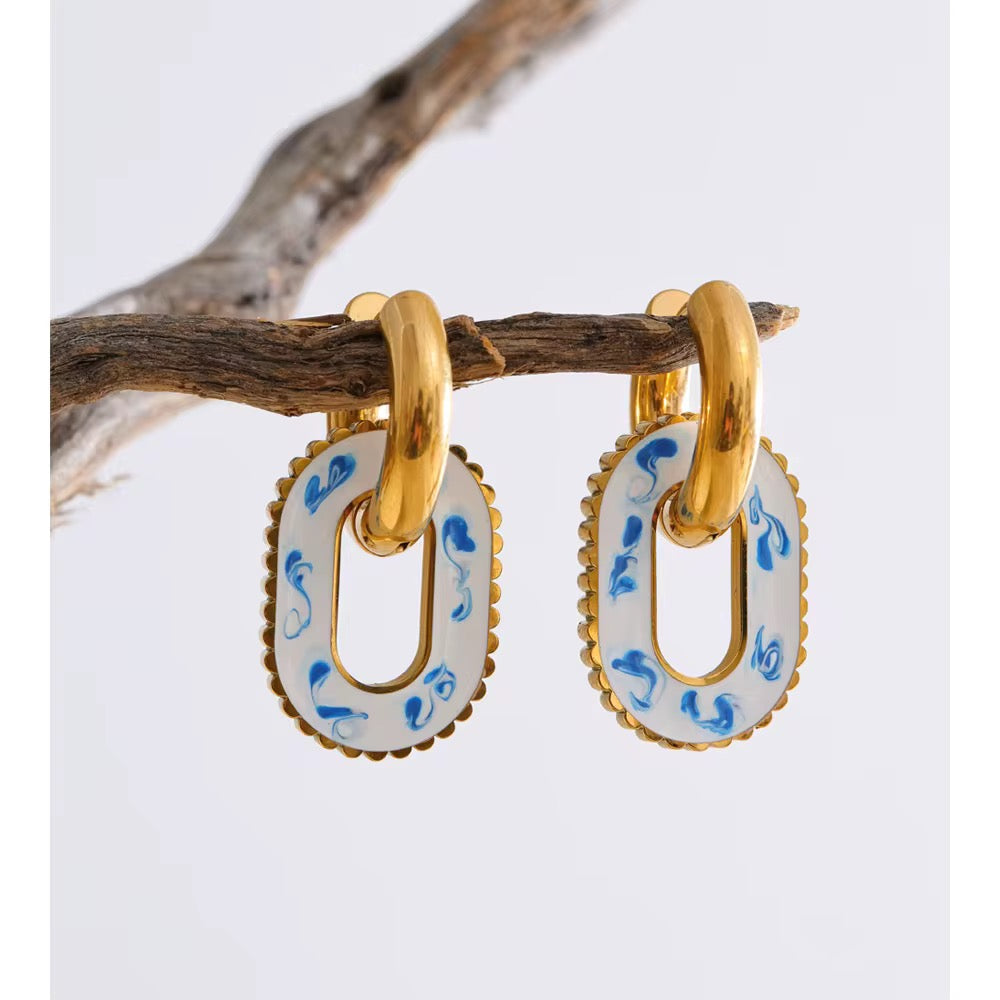Santorini-Enamel Statement Earrings – Non-Tarnish Waterproof Stainless Steel Earrings