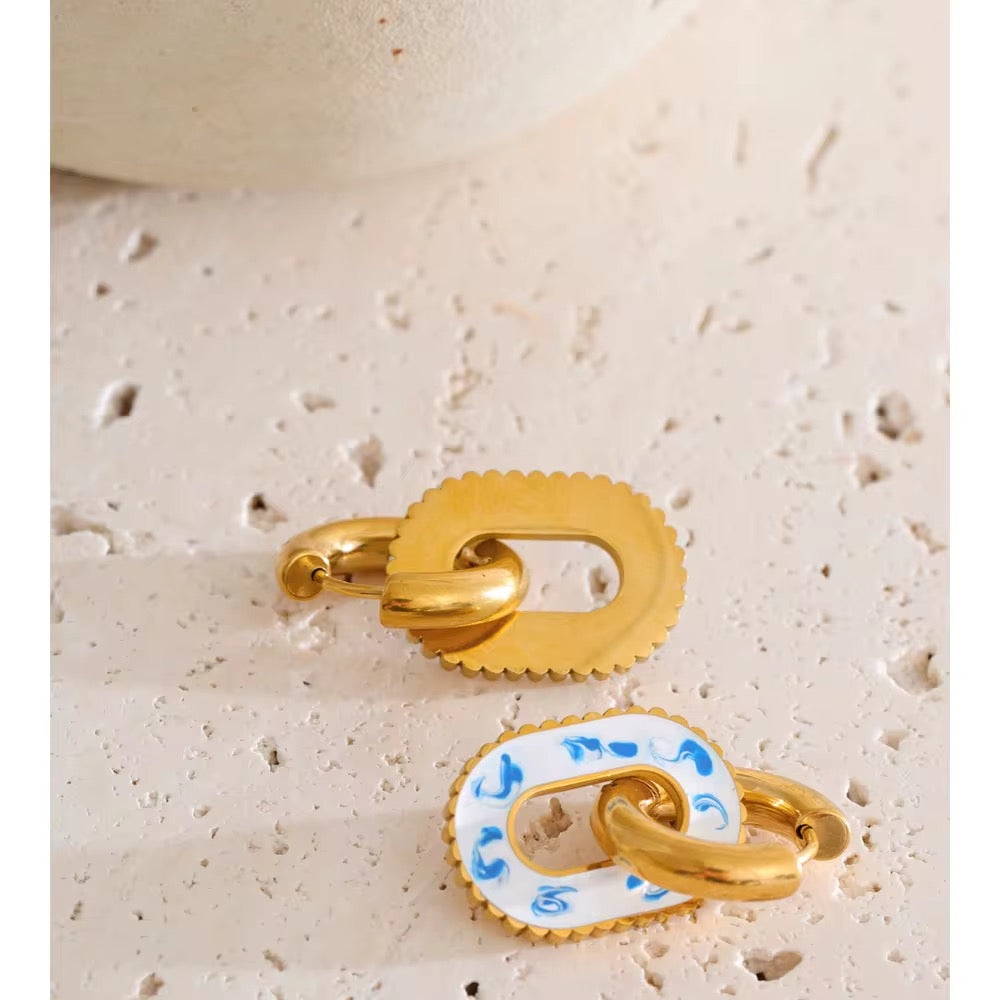 Santorini-Enamel Statement Earrings – Non-Tarnish Waterproof Stainless Steel Earrings