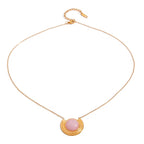 Mentally on a Cruise-Pink Stone Gold Necklace – Non-Tarnish Waterproof Stainless Steel Pendant Necklace