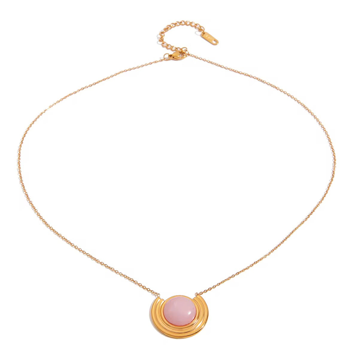 Mentally on a Cruise-Pink Stone Gold Necklace – Non-Tarnish Waterproof Stainless Steel Pendant Necklace