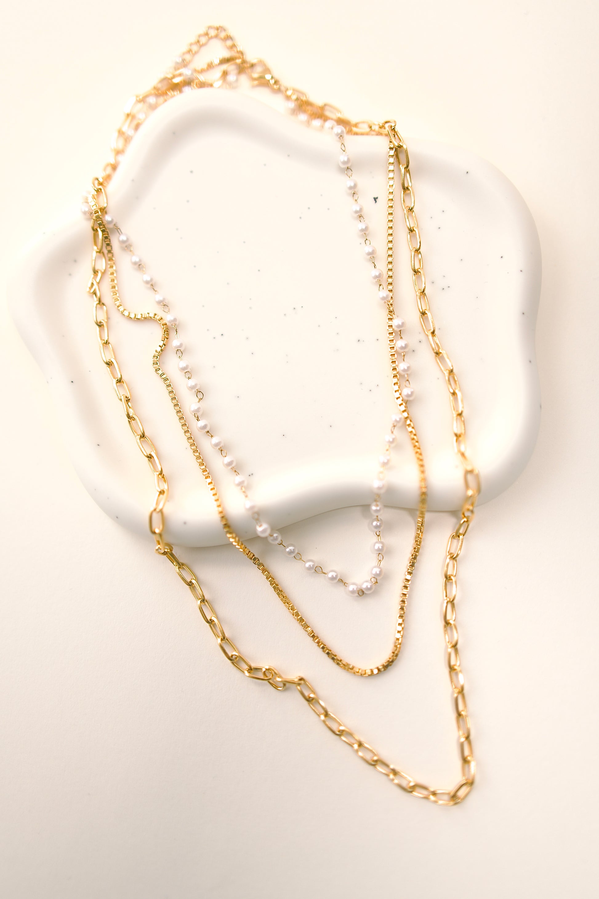 Cadeaux 18K Gold Non-Tarnish Stacked Pearl Chain Necklace