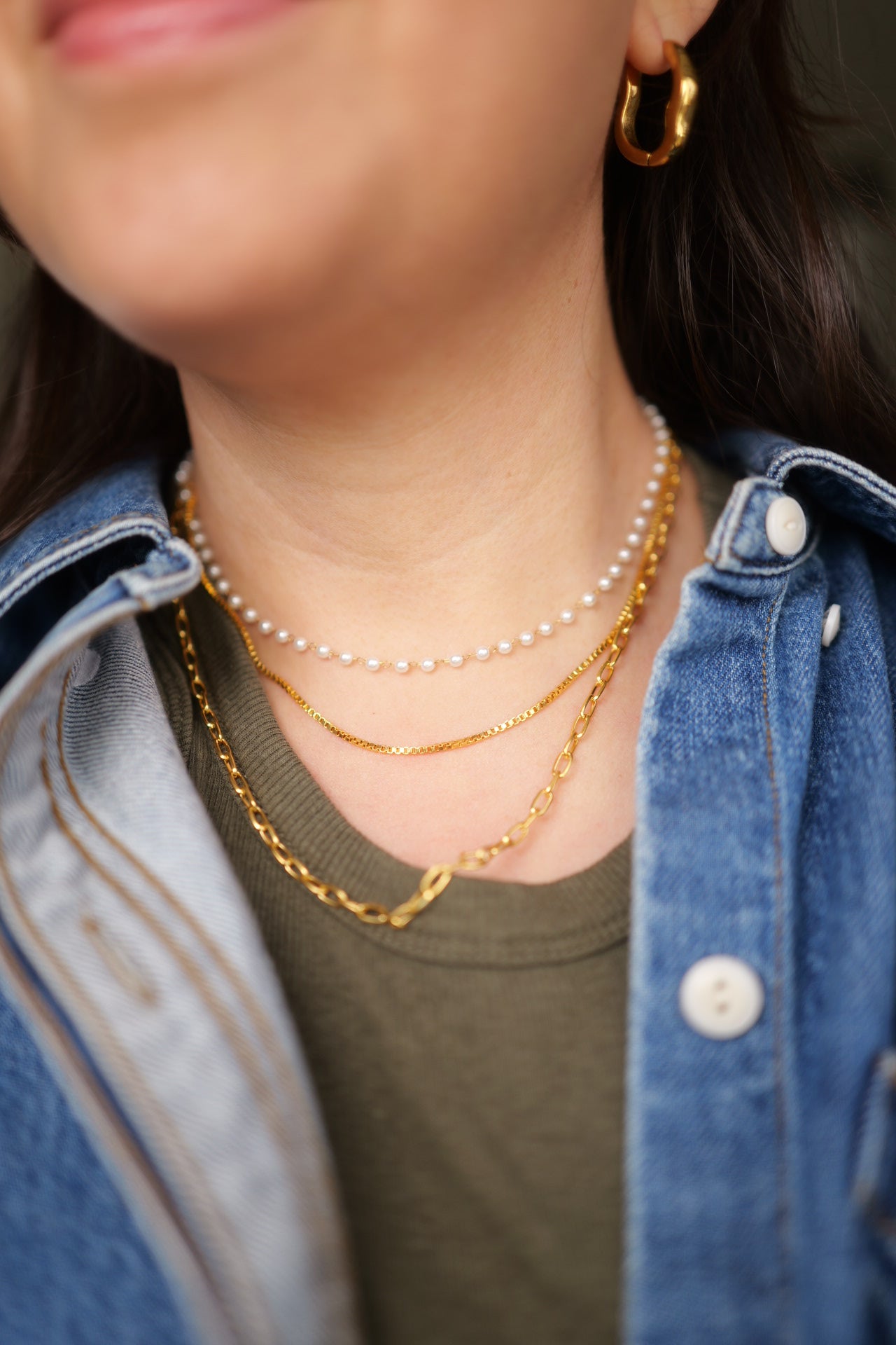 Cadeaux 18K Gold Non-Tarnish Stacked Pearl Chain Necklace
