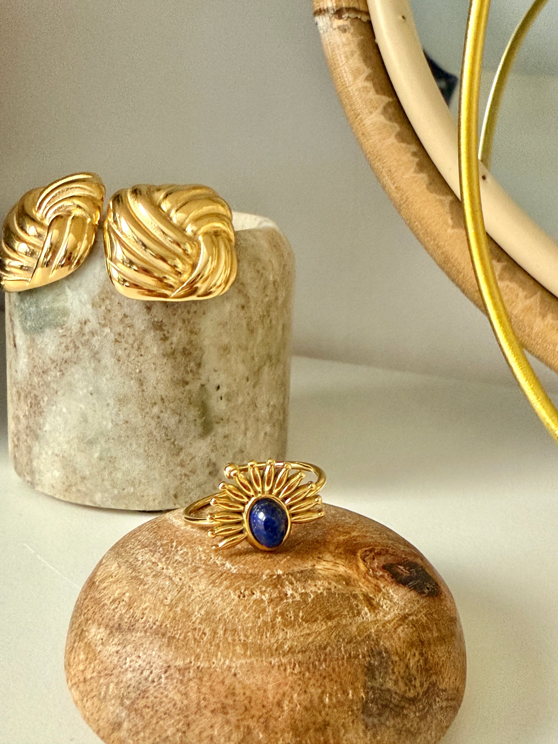 Fabienne 18K Gold Non-Tarnish Sun Blue Stone Ring