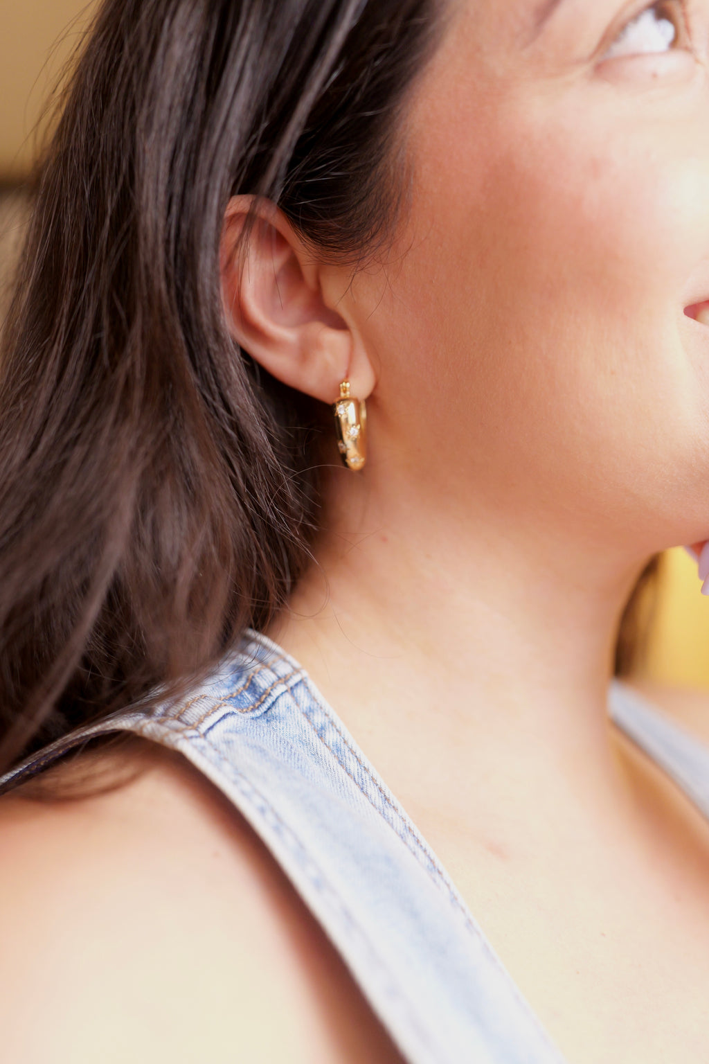 Desi 18K Gold Star CZ Heart Hoop Earring