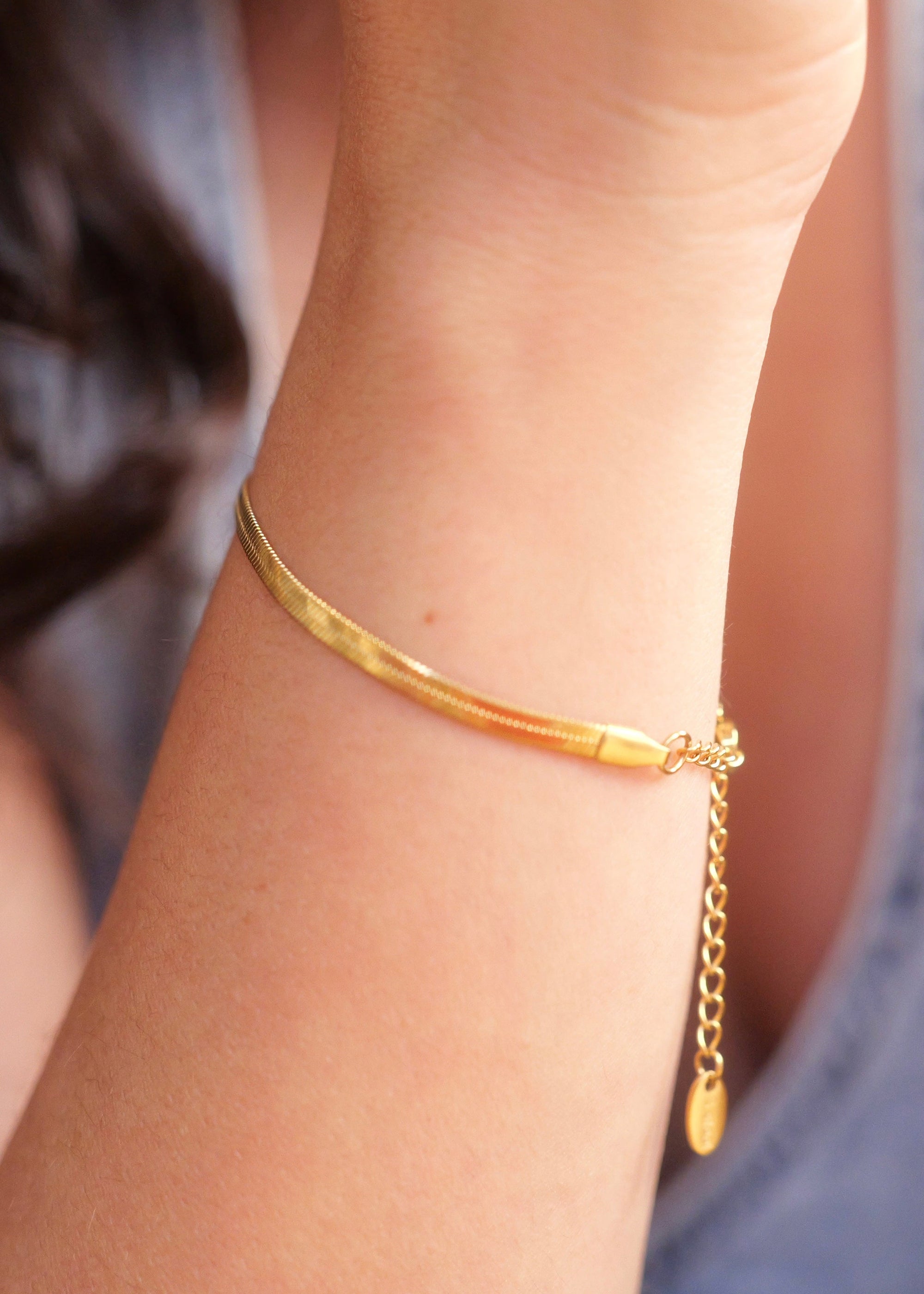 18K Gold Non-Tarnish Flat Snake Chain Bracelet