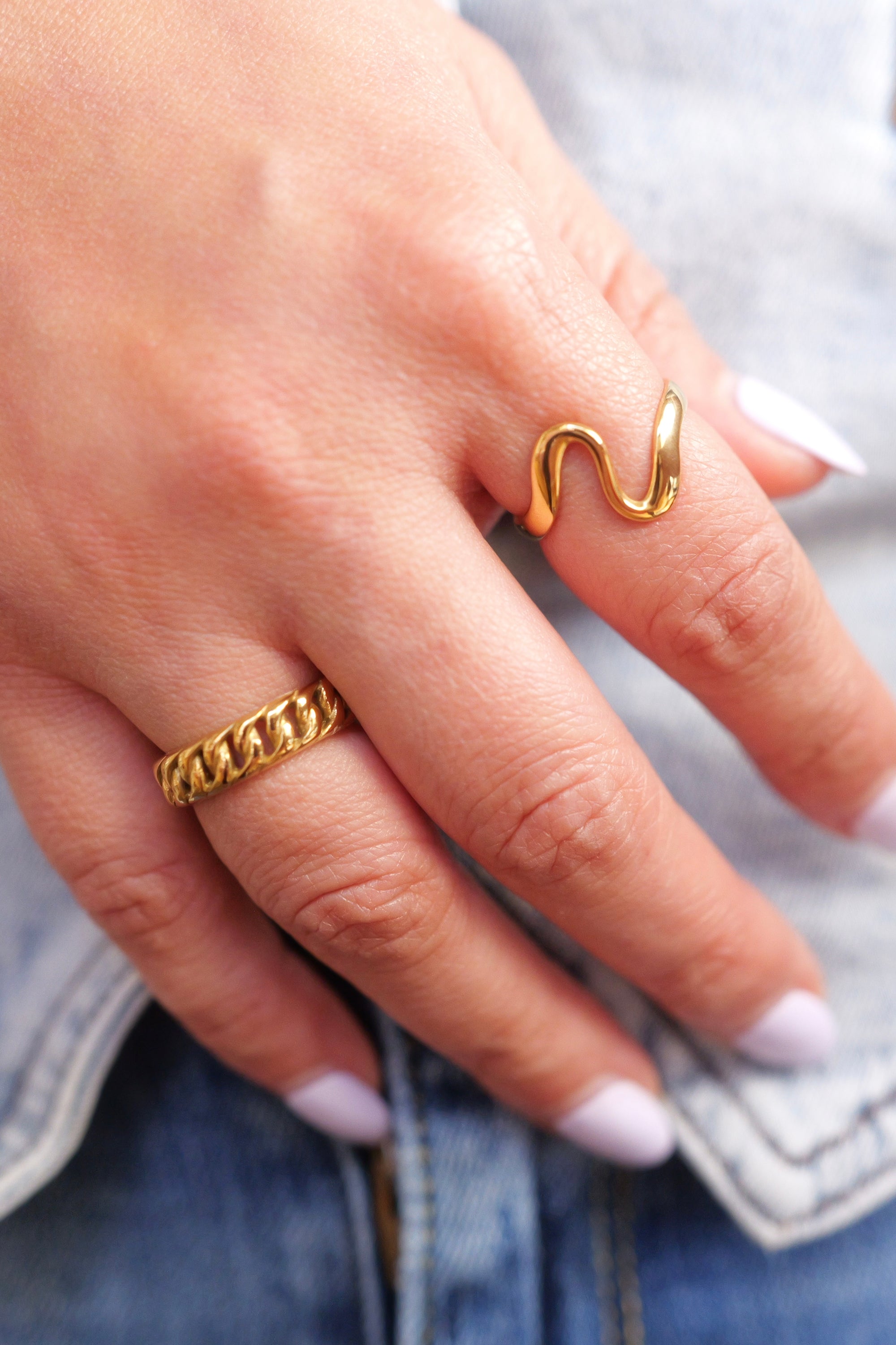 Elly 18K Non-Tarnish Stainless Steel Braided Chain Ring