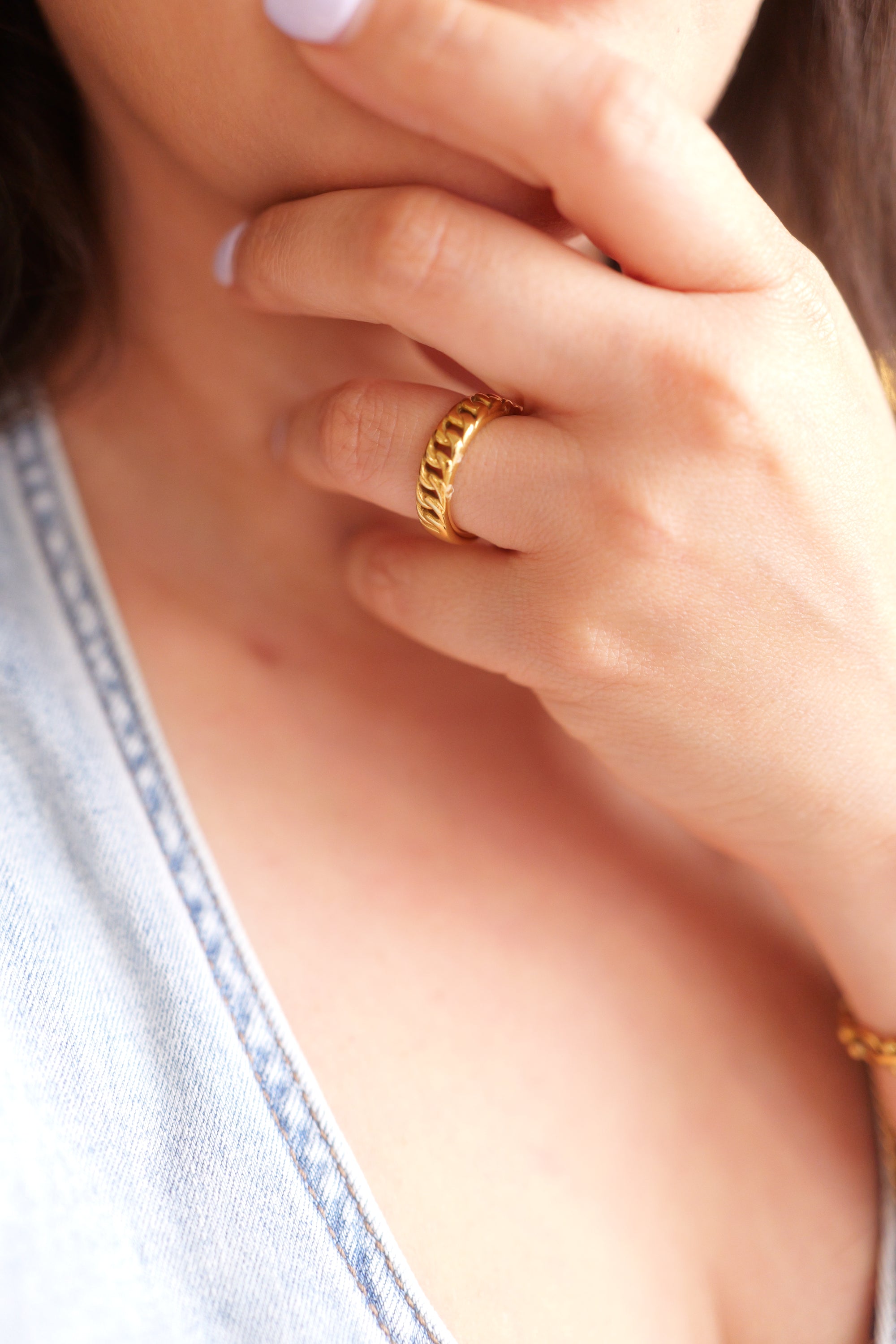 Elly 18K Non-Tarnish Stainless Steel Braided Chain Ring