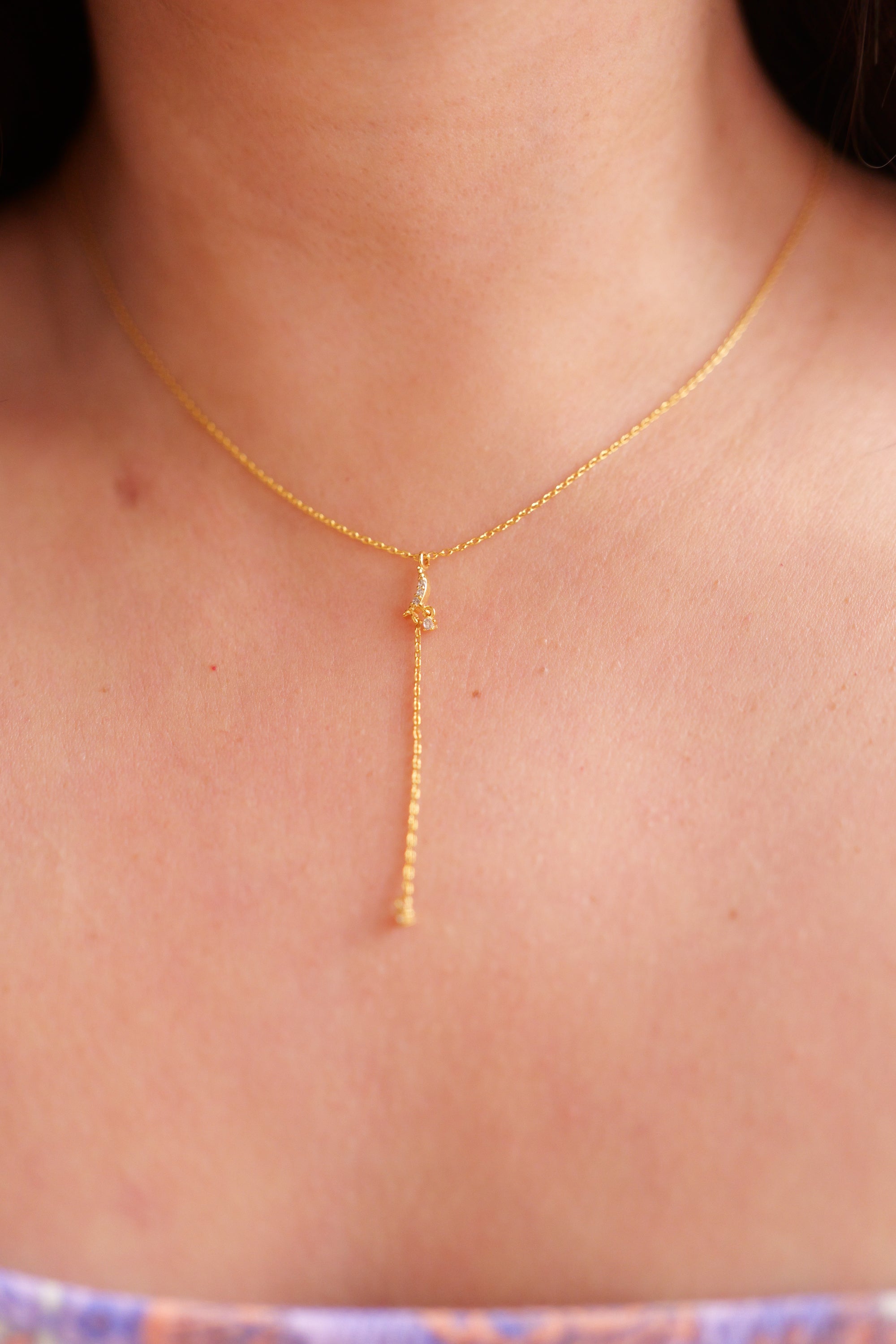 Dainty Chain Crescent Moon Y Necklace