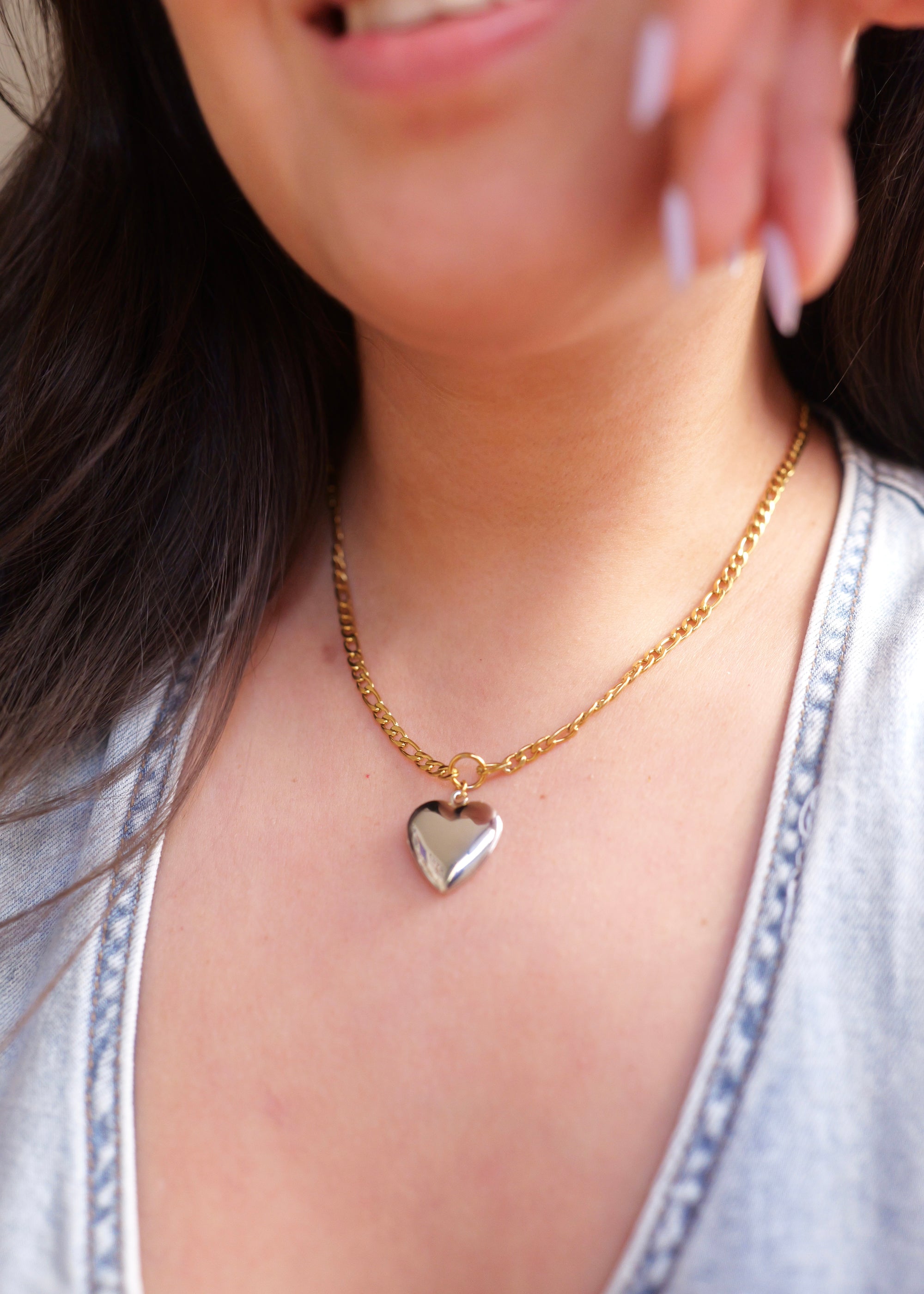 Victoria 18K Gold Non-Tarnish Two Tone Heart Locket Necklace