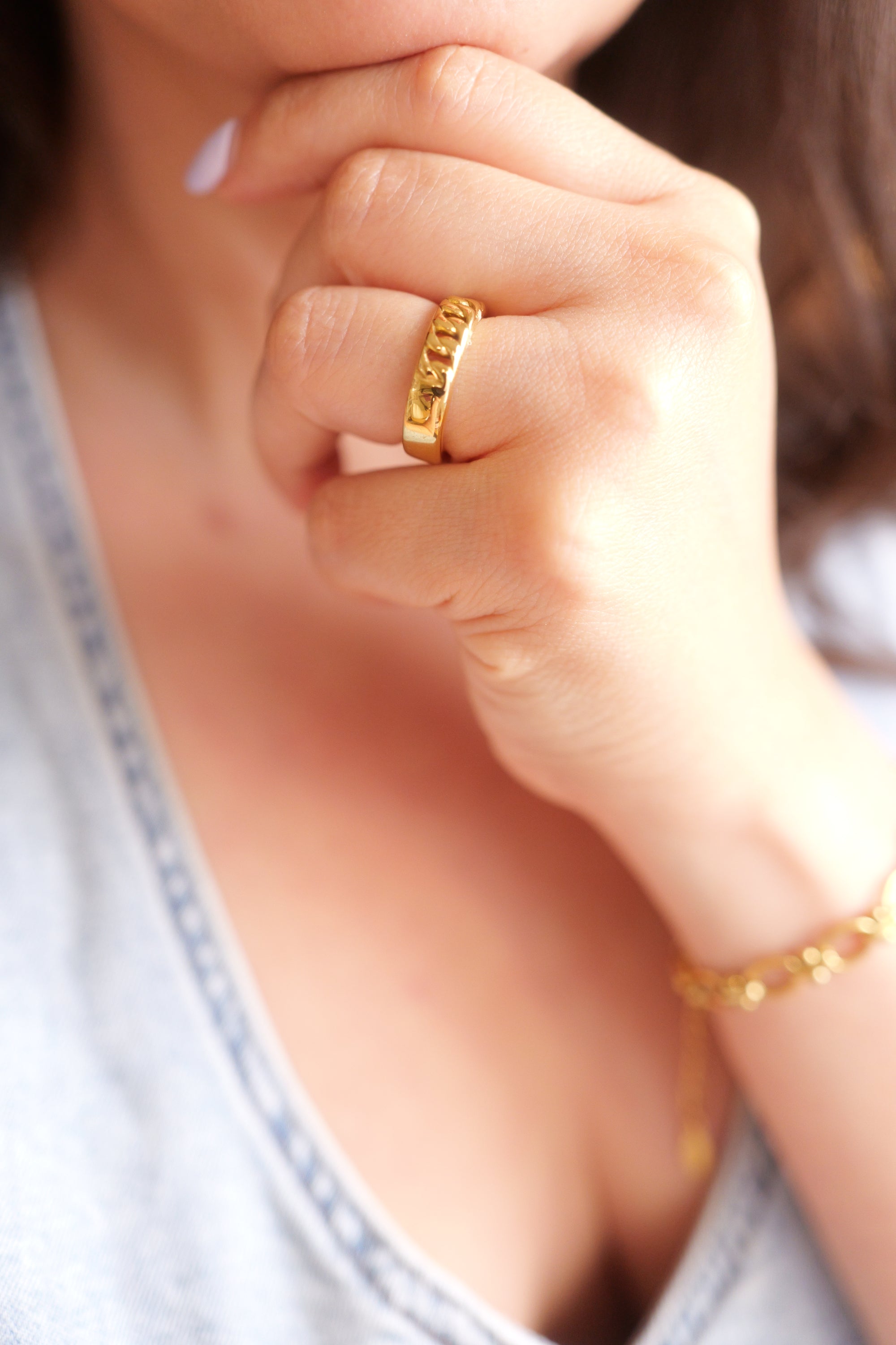 Elly 18K Non-Tarnish Stainless Steel Braided Chain Ring