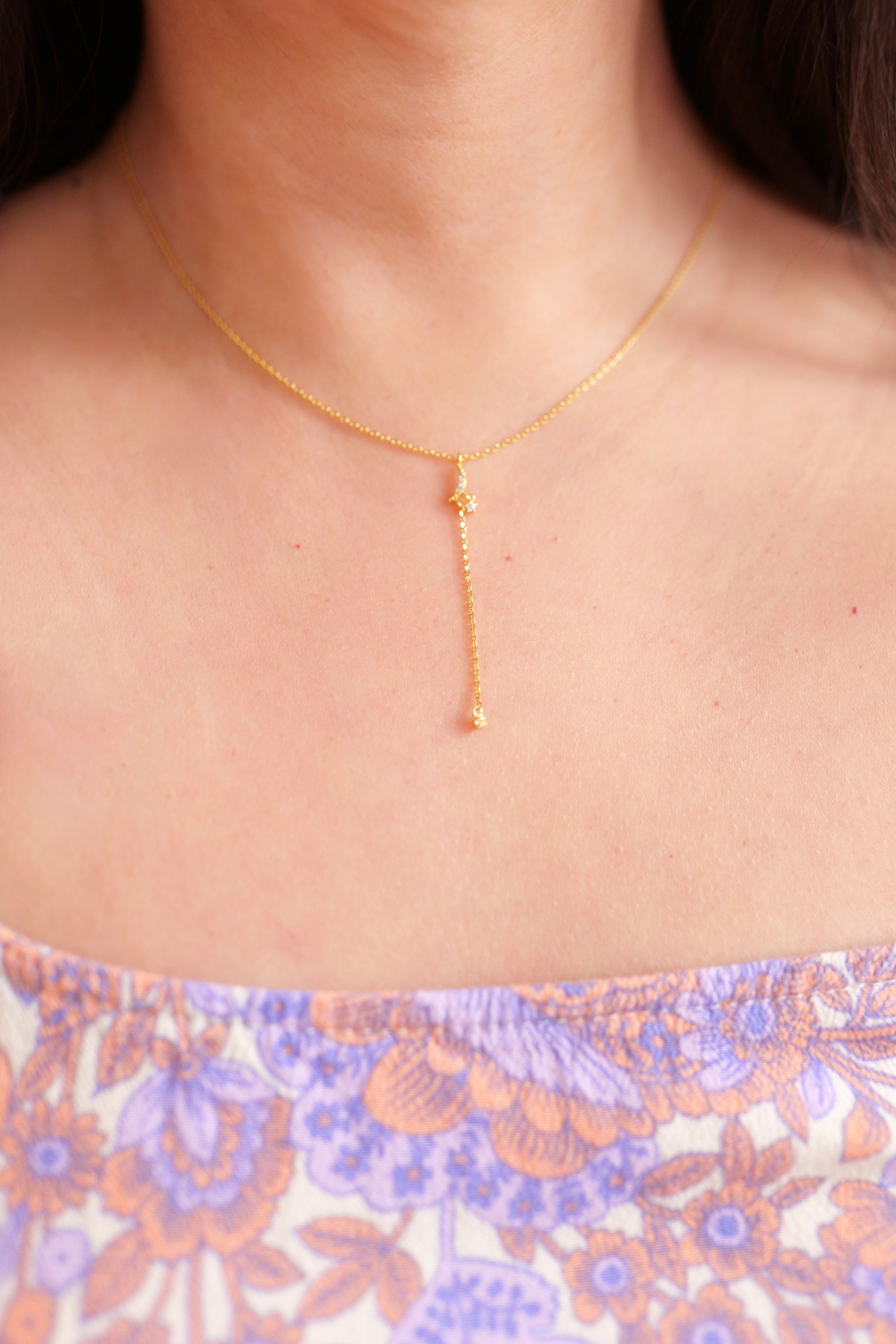 Dainty Chain Crescent Moon Y Necklace