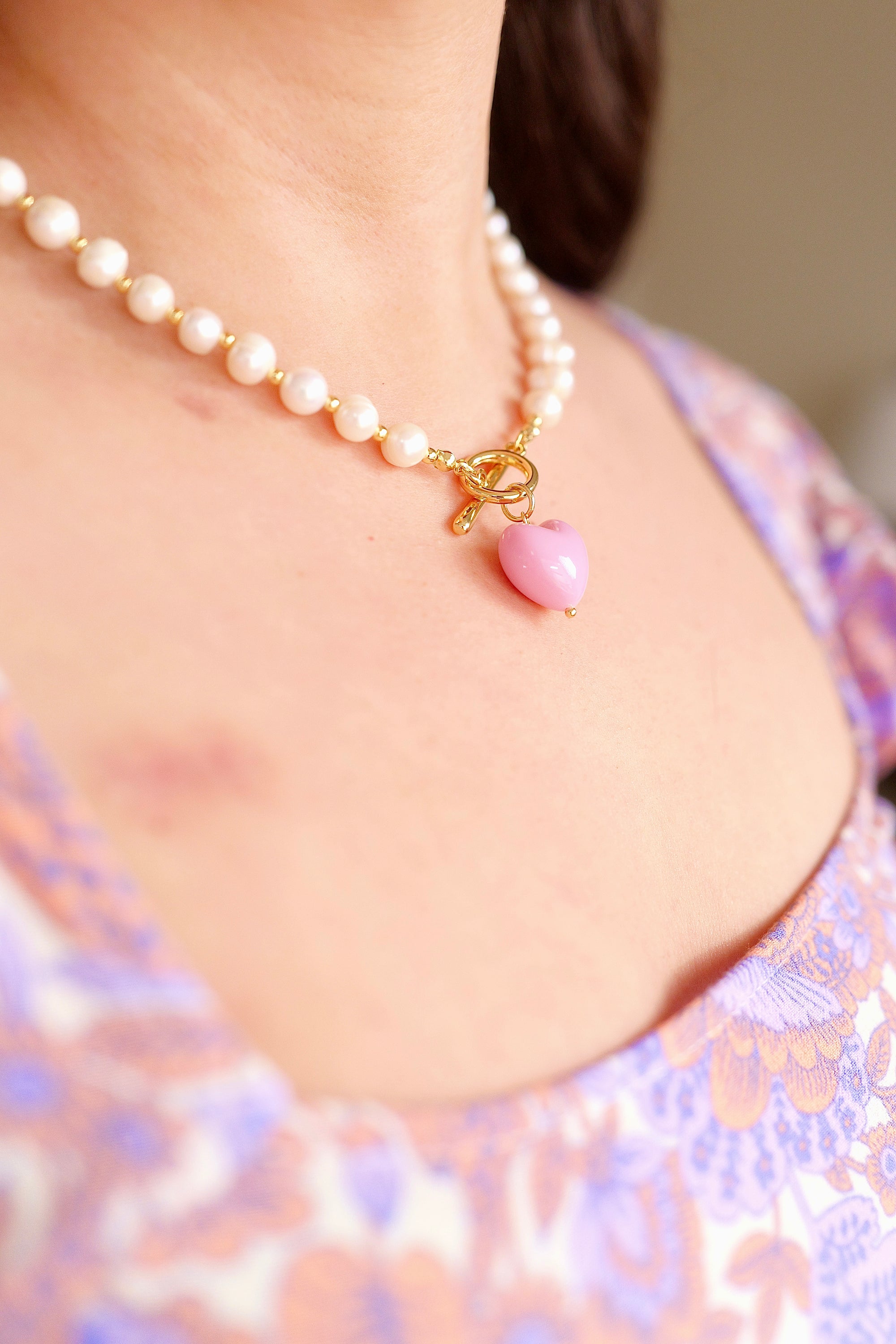 When in Paris Vintage Fresh Water Pearl Heart Charm Necklace