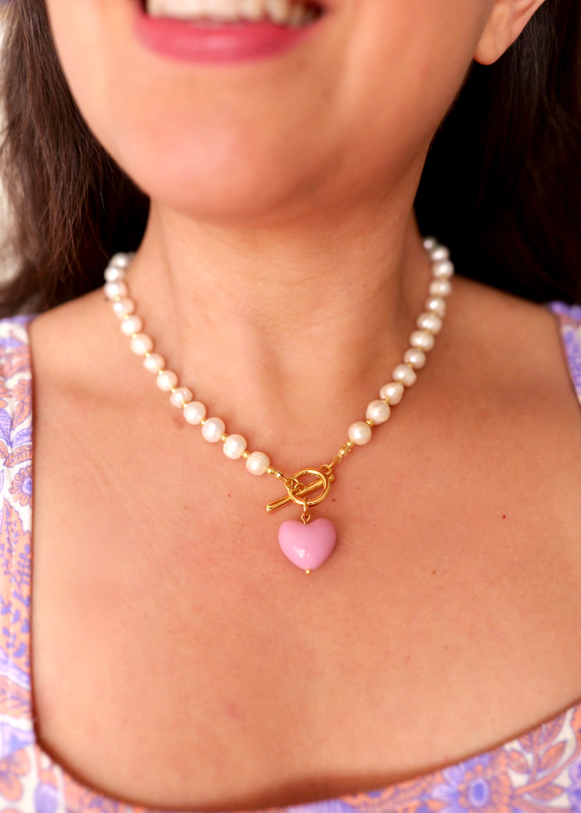When in Paris Vintage Fresh Water Pearl Heart Charm Necklace