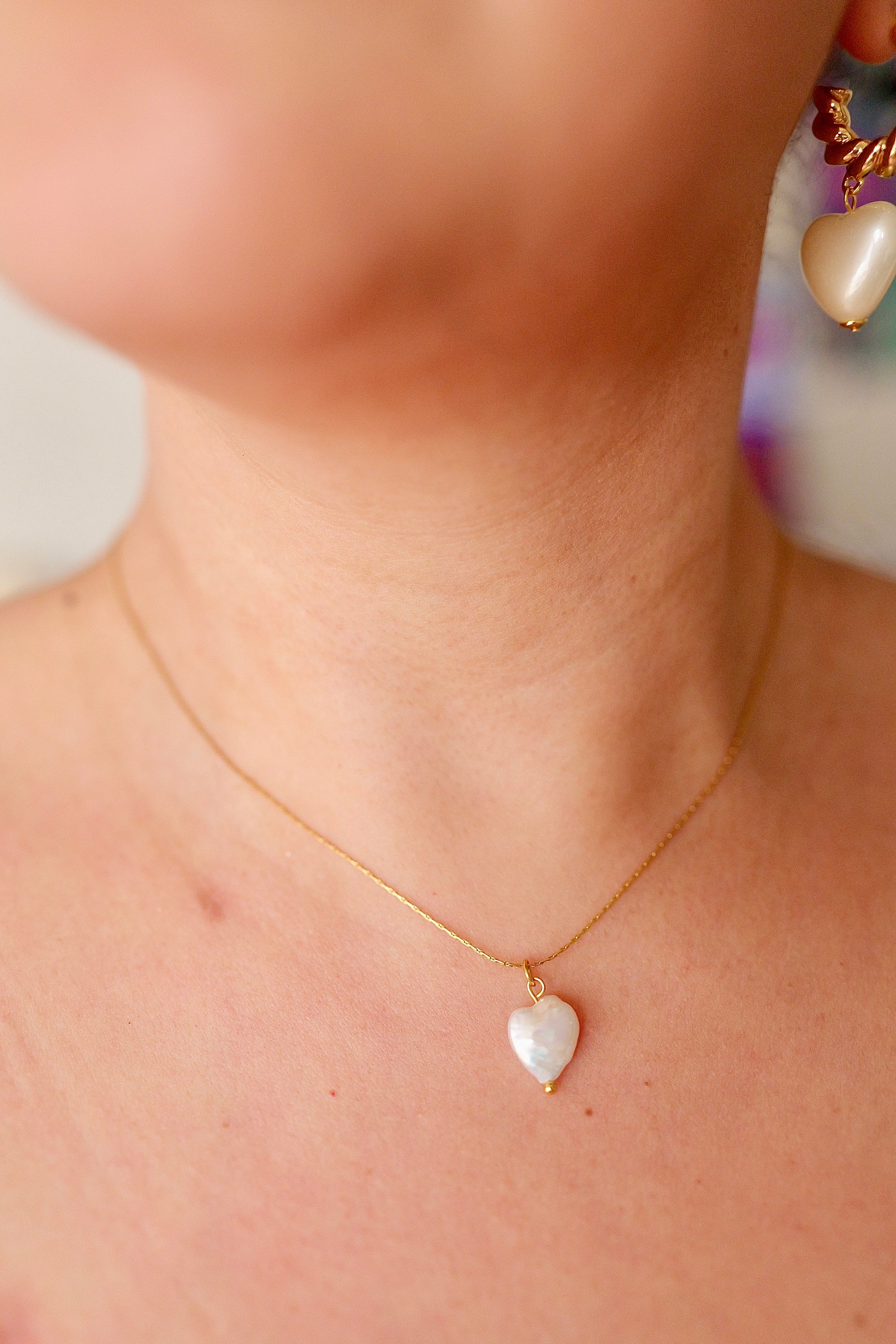 Olivia 18K Gold Non-Tarnish Freshwater Pearl Heart Necklace