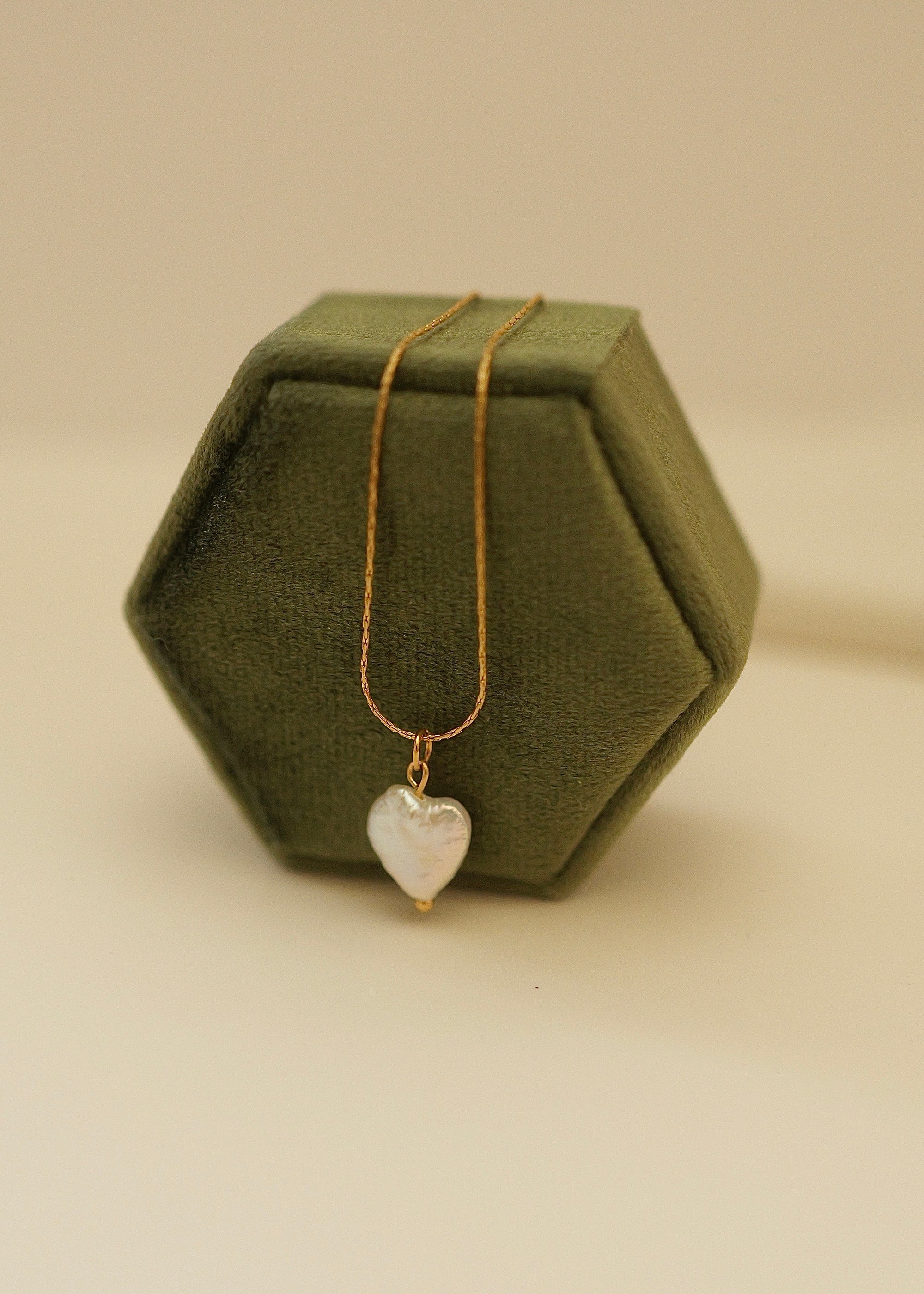 Olivia 18K Gold Non-Tarnish Freshwater Pearl Heart Necklace