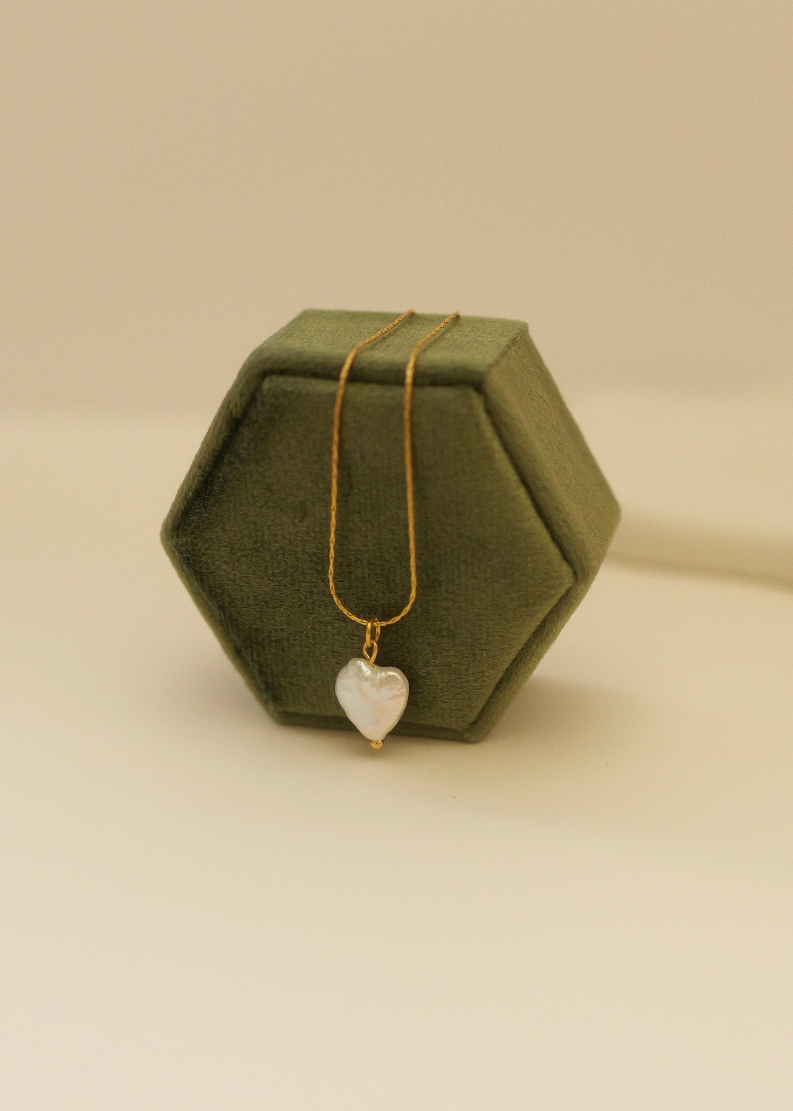 Olivia 18K Gold Non-Tarnish Freshwater Pearl Heart Necklace