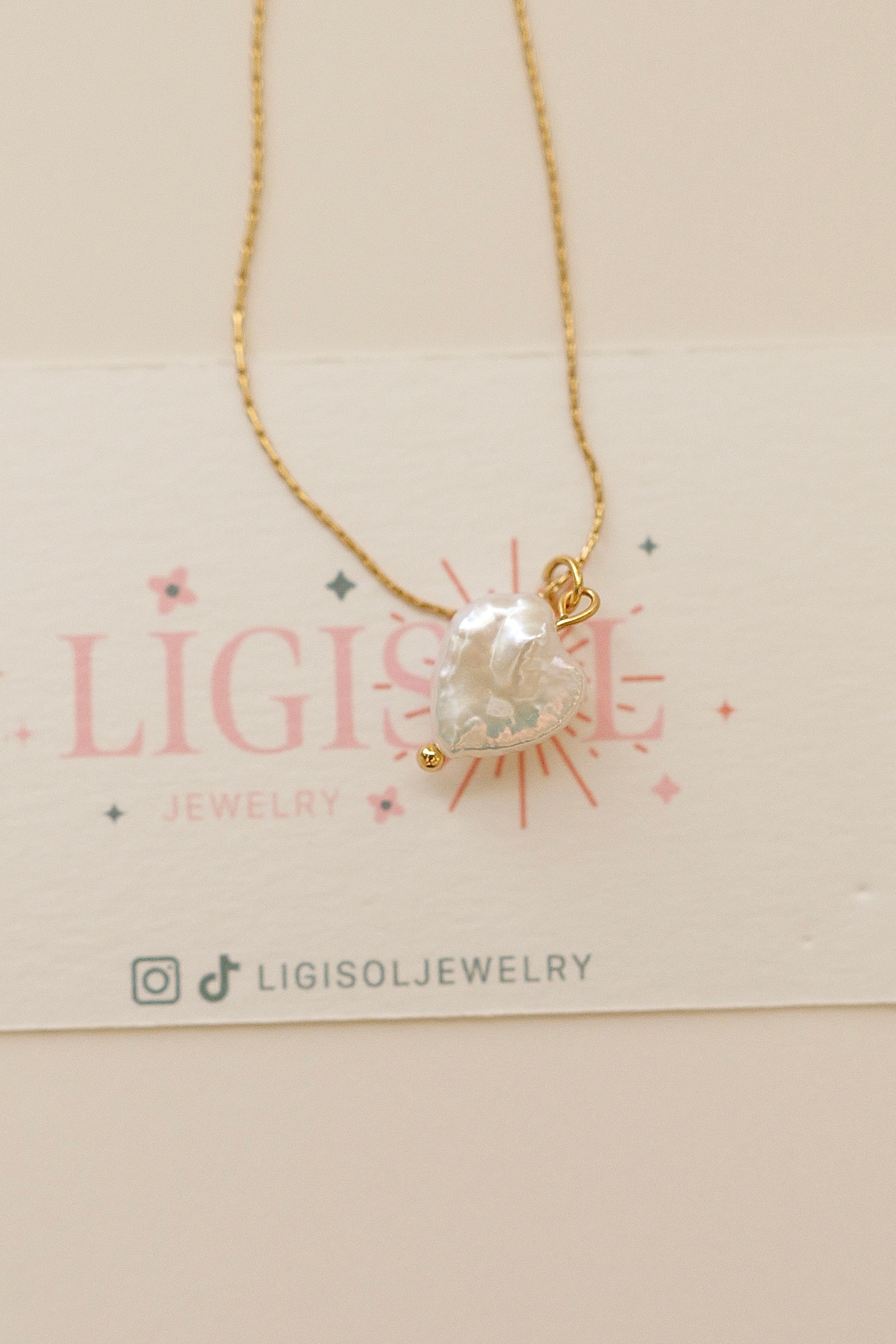 Olivia 18K Gold Non-Tarnish Freshwater Pearl Heart Necklace