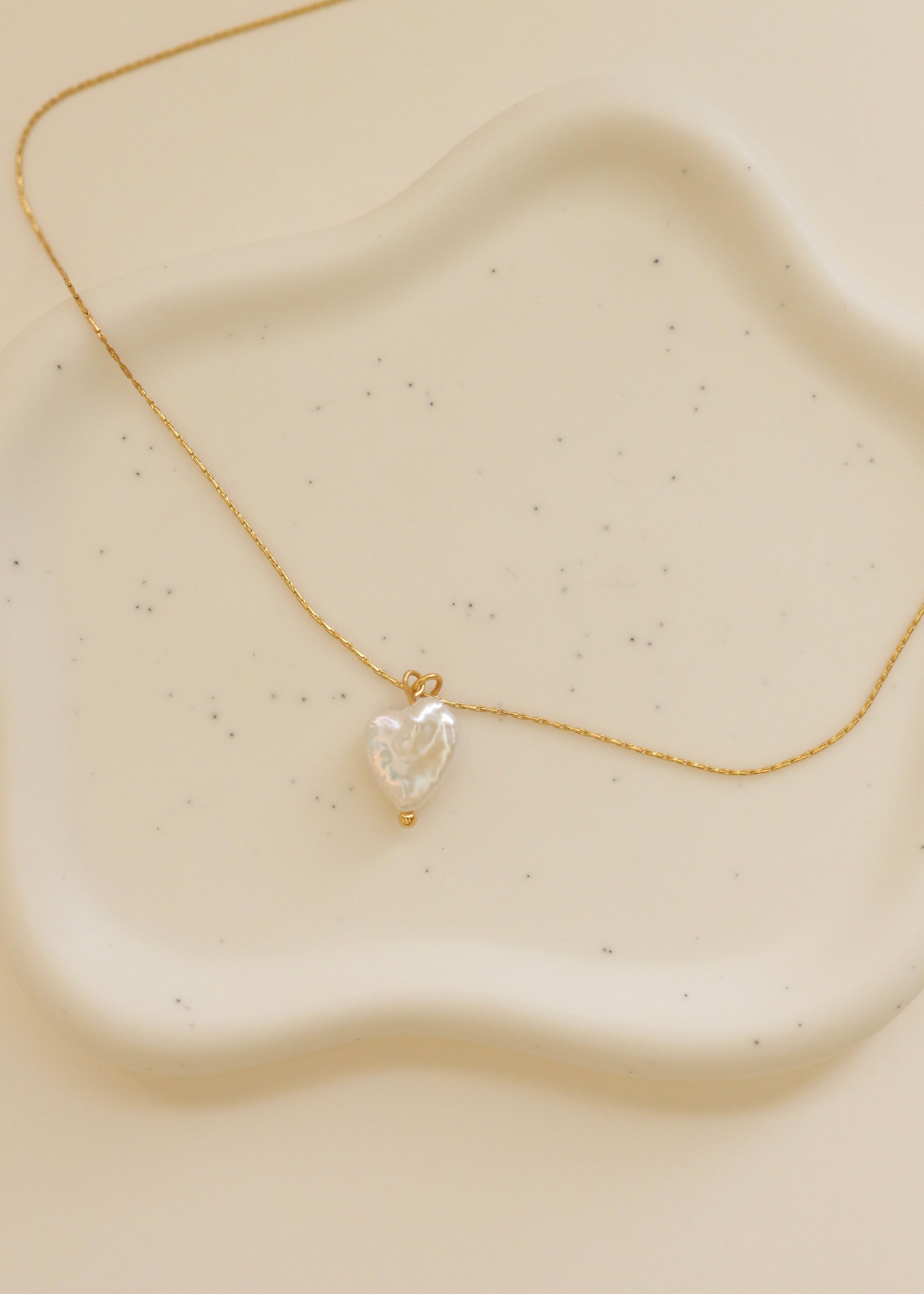 Olivia 18K Gold Non-Tarnish Freshwater Pearl Heart Necklace