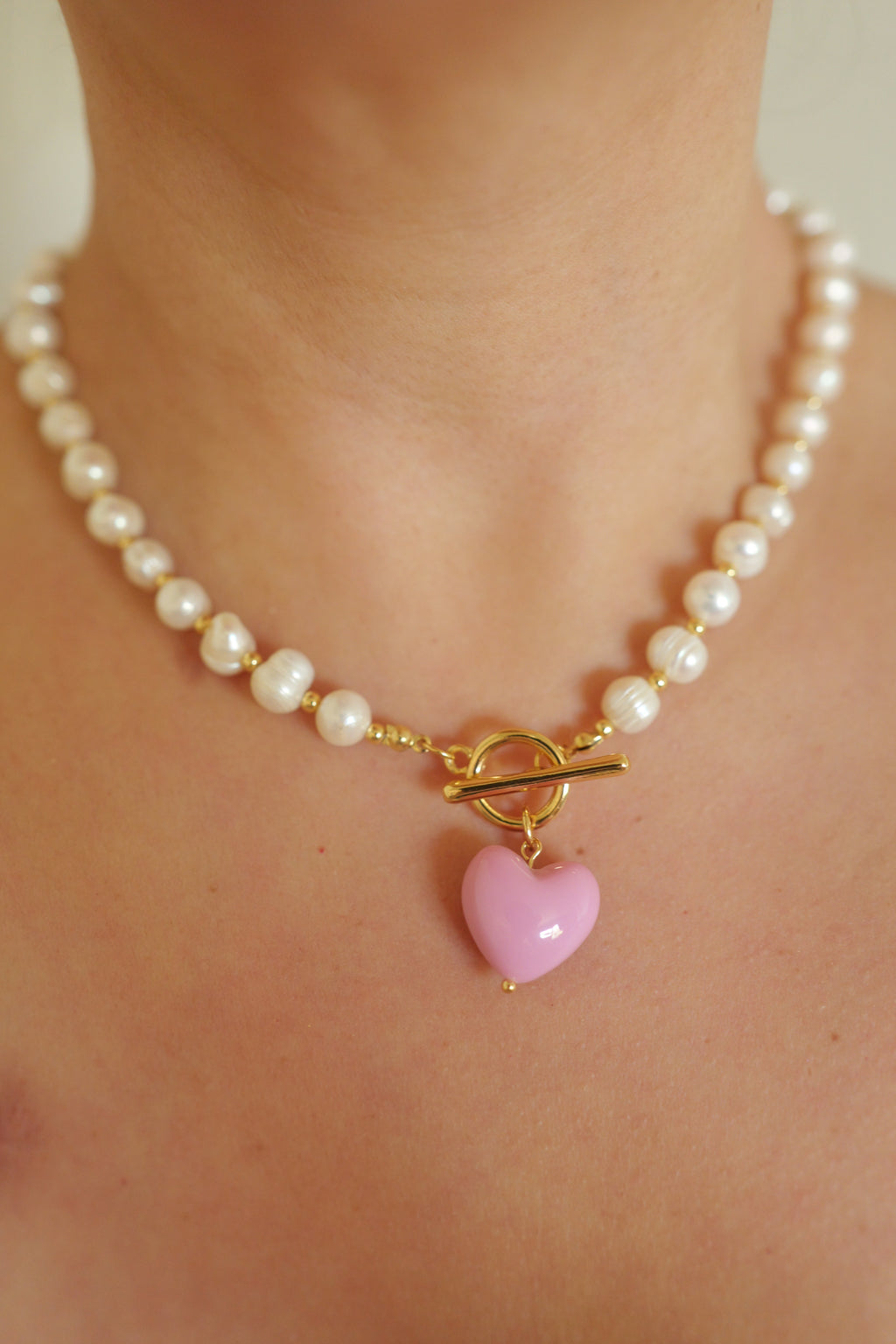 When in Paris Vintage Fresh Water Pearl Heart Charm Necklace